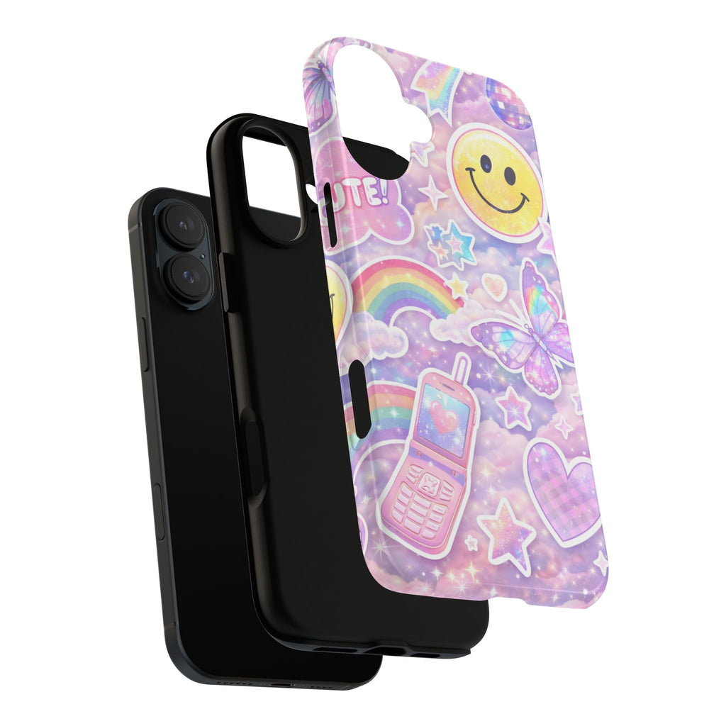 Pastel Y2K Tough Case — Cute Smiley, Rainbow & Butterfly Phone Case