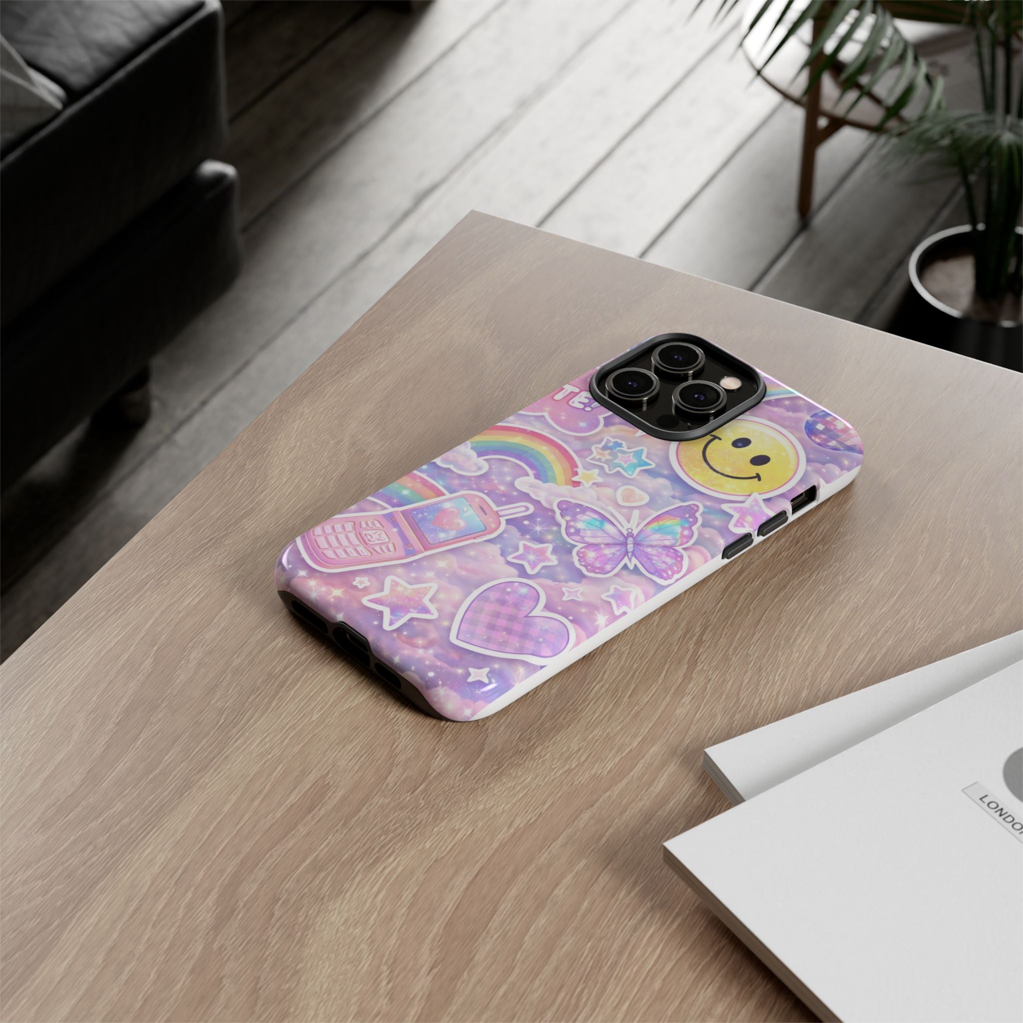 Pastel Y2K Tough Case — Cute Smiley, Rainbow & Butterfly Phone Case