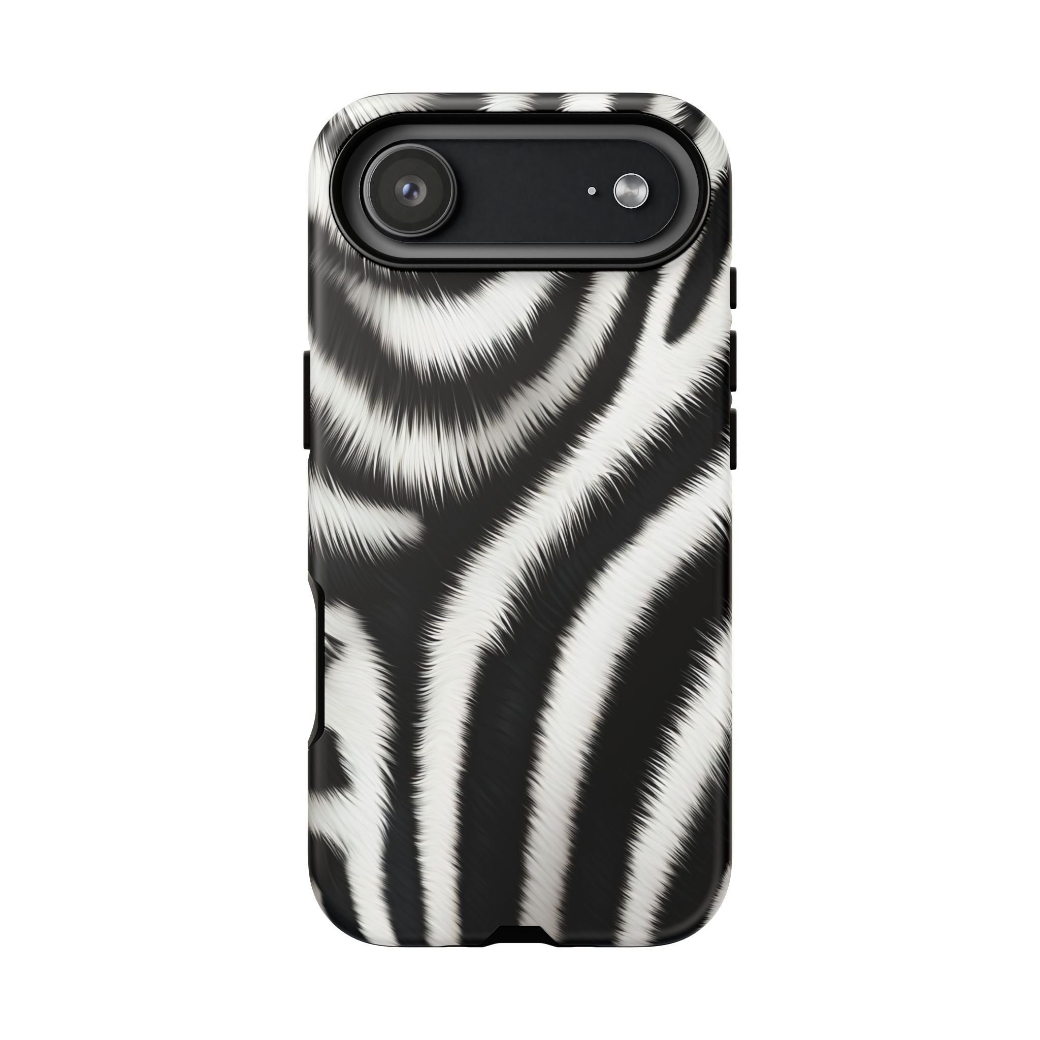Zebra Print Tough Phone Case — Black & White Animal Pattern Protective Cover