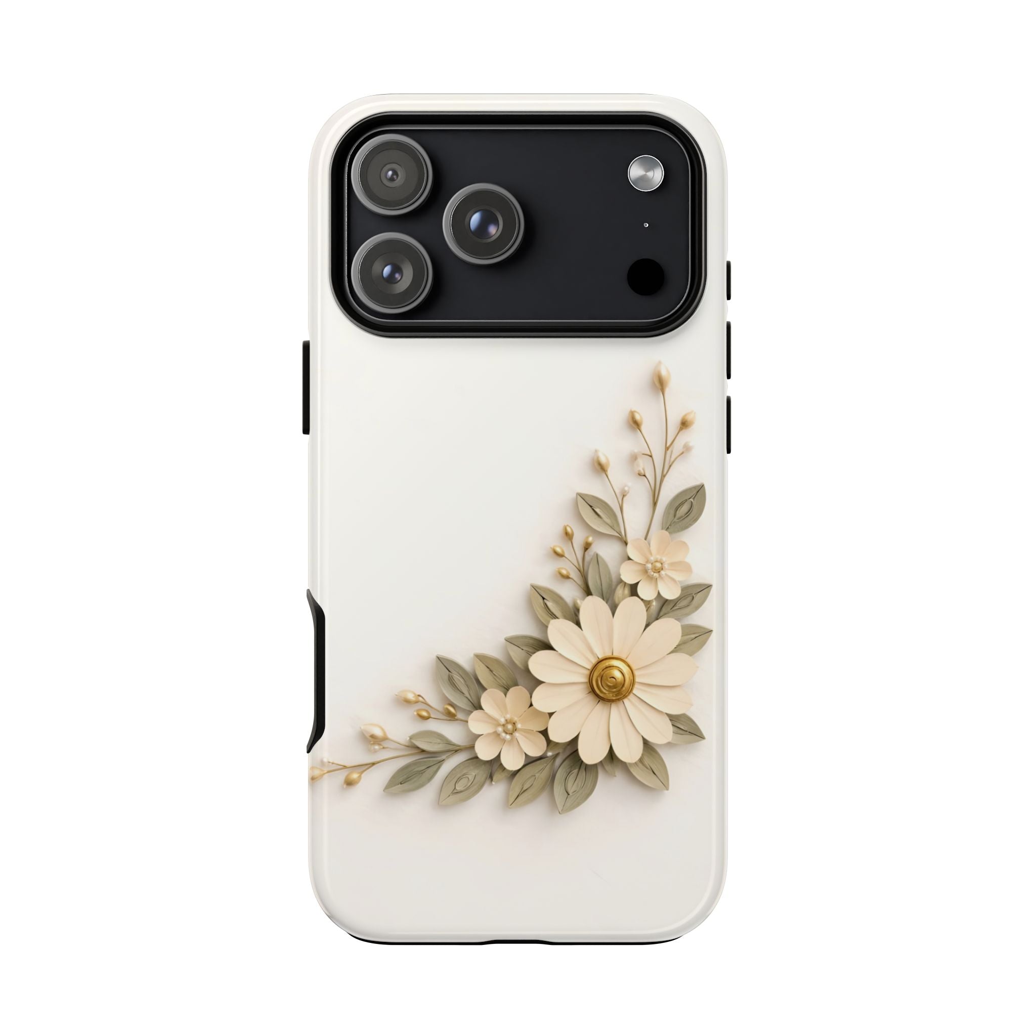 Floral Daisies Tough Case — Protective Phone Case with Cream Vintage Flower Design