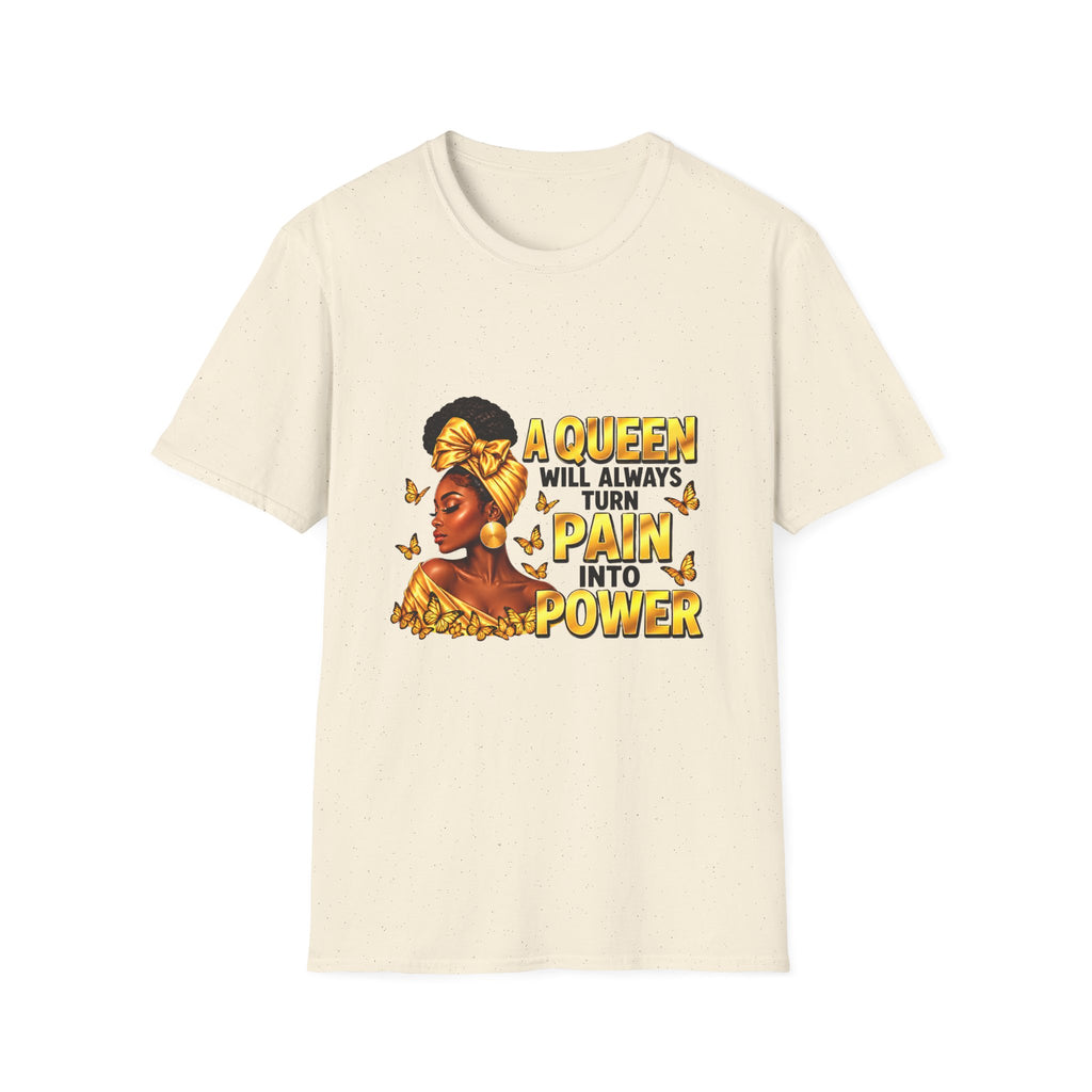 A Queen Turns Pain Into Power Shirt, Black Woman Empowerment T-Shirt, Gold Butterfly Queen Graphic Tee