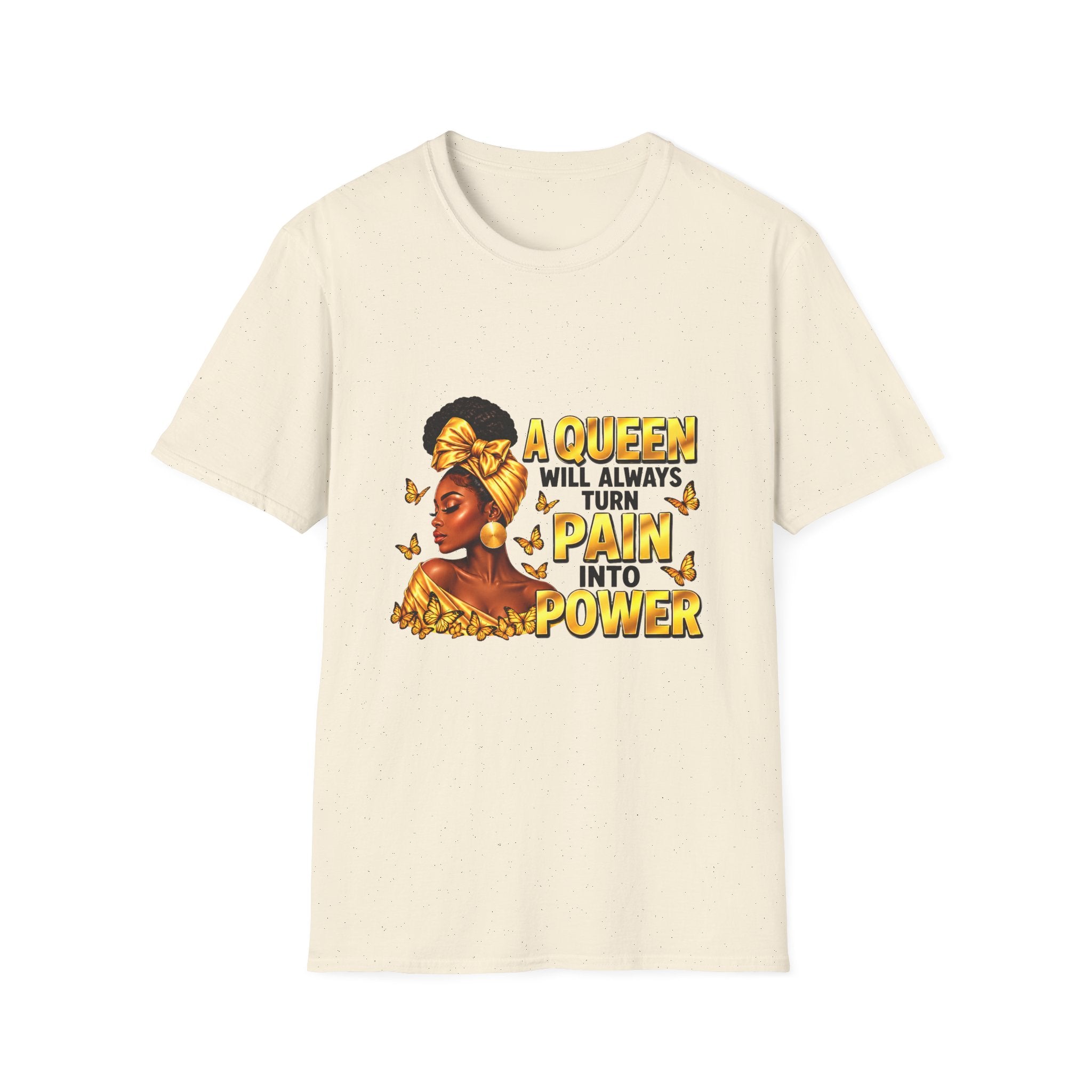 A Queen Turns Pain Into Power Shirt, Black Woman Empowerment T-Shirt, Gold Butterfly Queen Graphic Tee