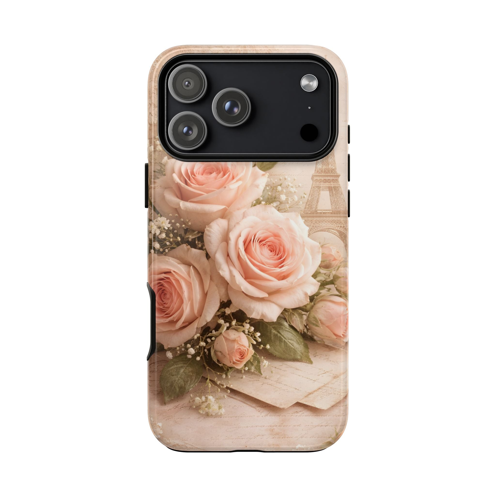 Vintage Parisian Rose Phone Case – Eiffel Tower Floral Aesthetic Luxury iPhone Case, Romantic Antique Paris Phone Cover