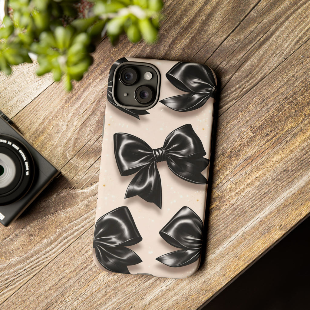 Black Bow Phone Case, Coquette Aesthetic iPhone & Samsung Case, Cute Girly Luxury Bow Cover, Feminine Minimalist Phone Case