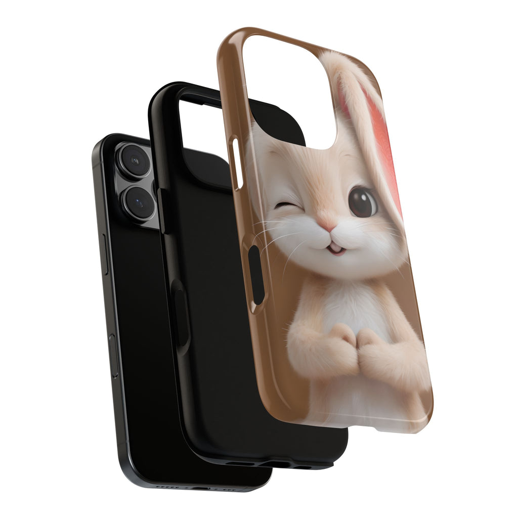 Adorable Kawaii Bunny Phone Case – Cute Winking Rabbit Aesthetic Case – Soft Pastel Bunny Cover – Gift for Bunny Lovers.
