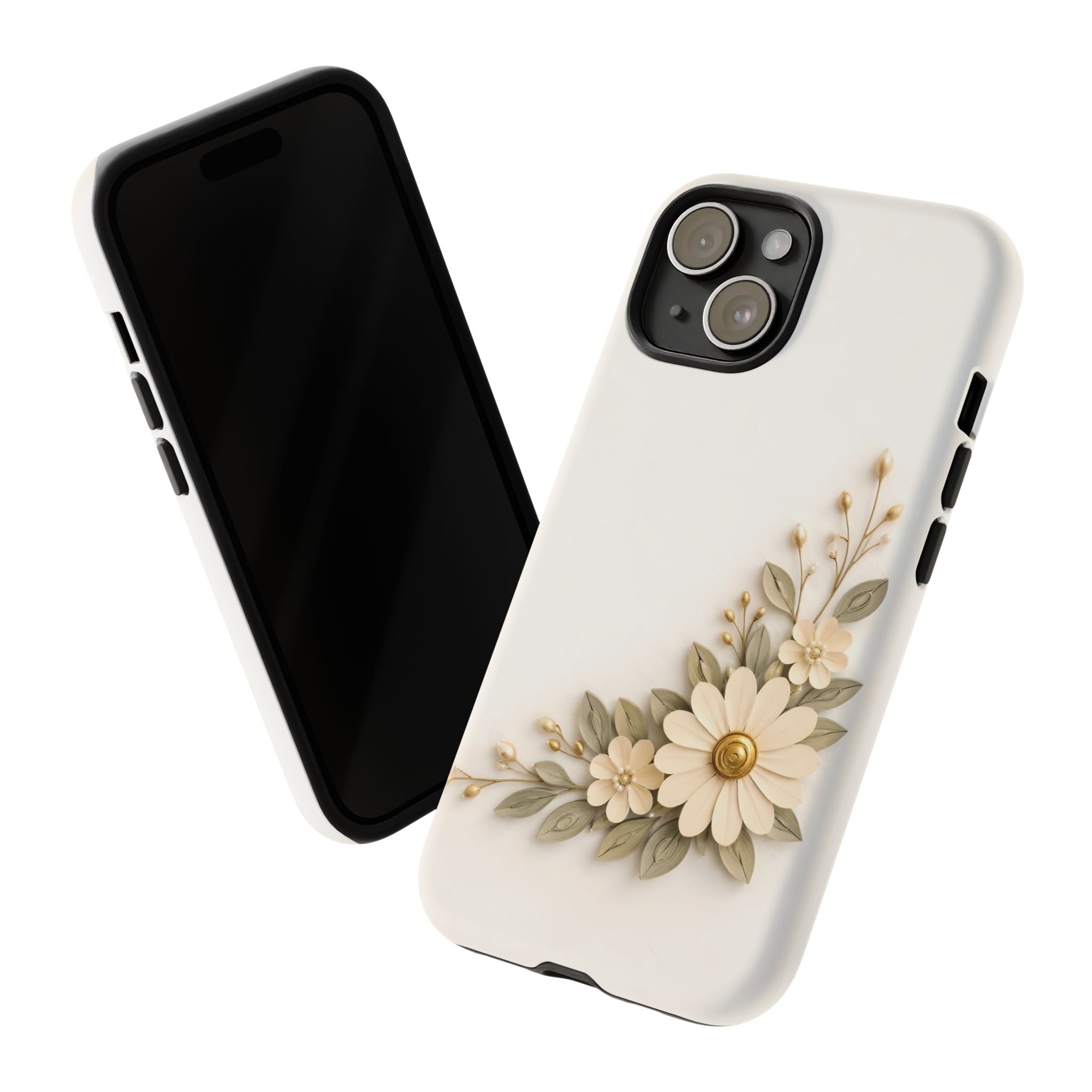 Floral Daisies Tough Case — Protective Phone Case with Cream Vintage Flower Design