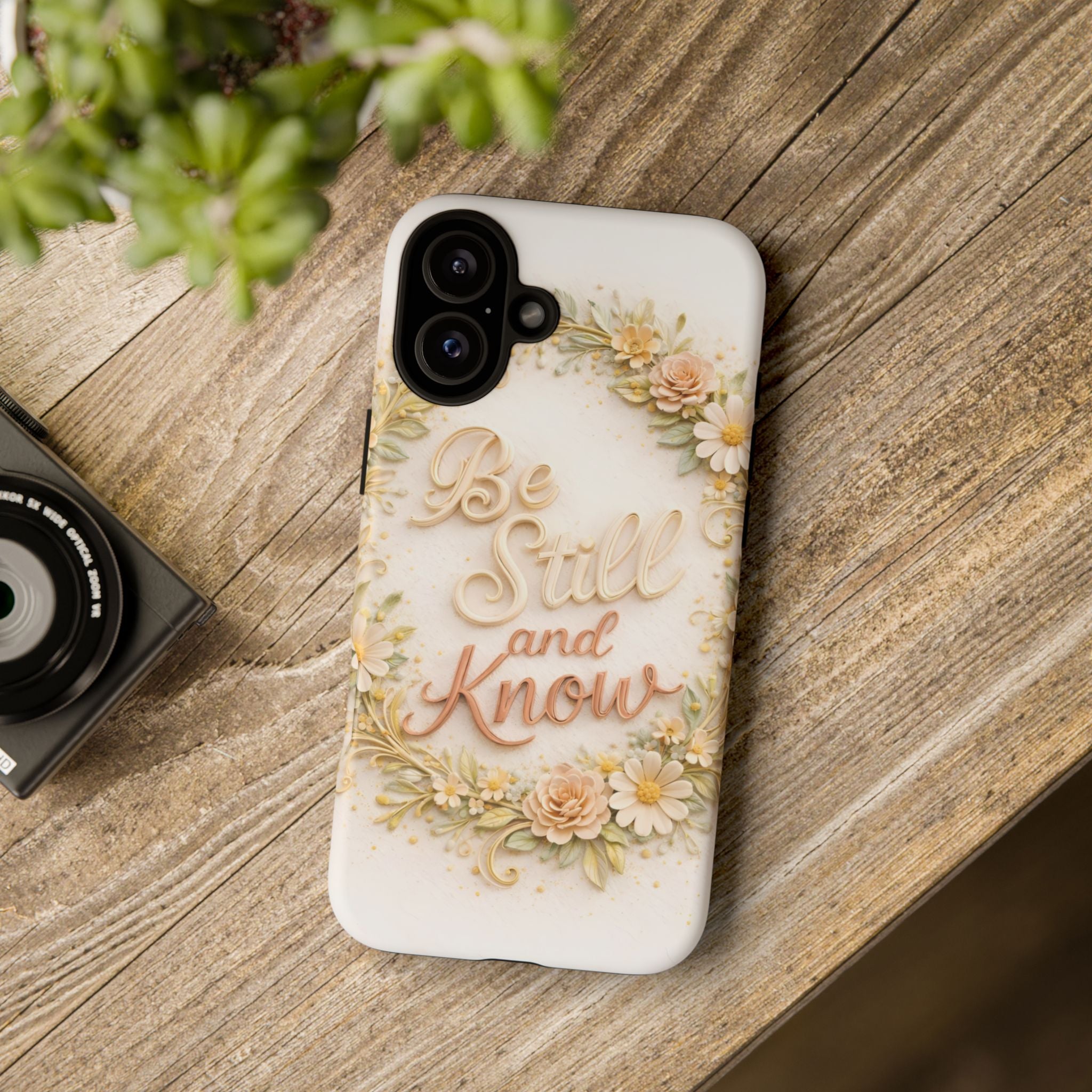 Be Still and Know Floral Tough Phone Case — Protective iPhone Case with Inspirational Quote
