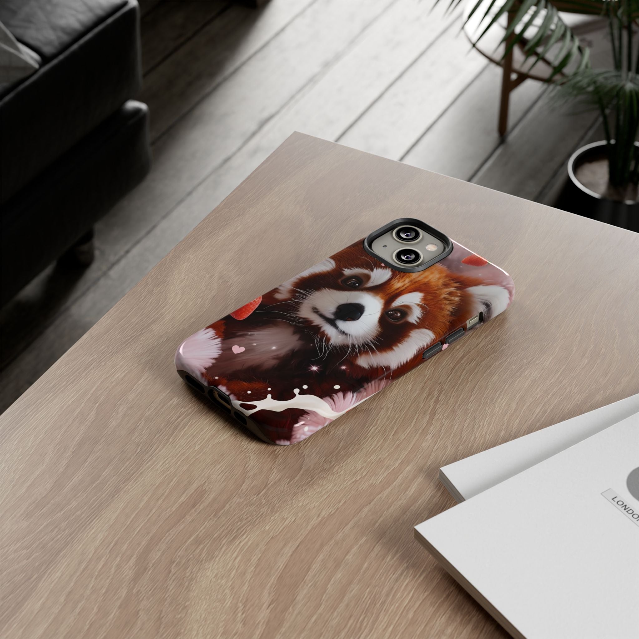 Red Panda with Strawberries Tough Phone Case — Cute Protective Phone Case