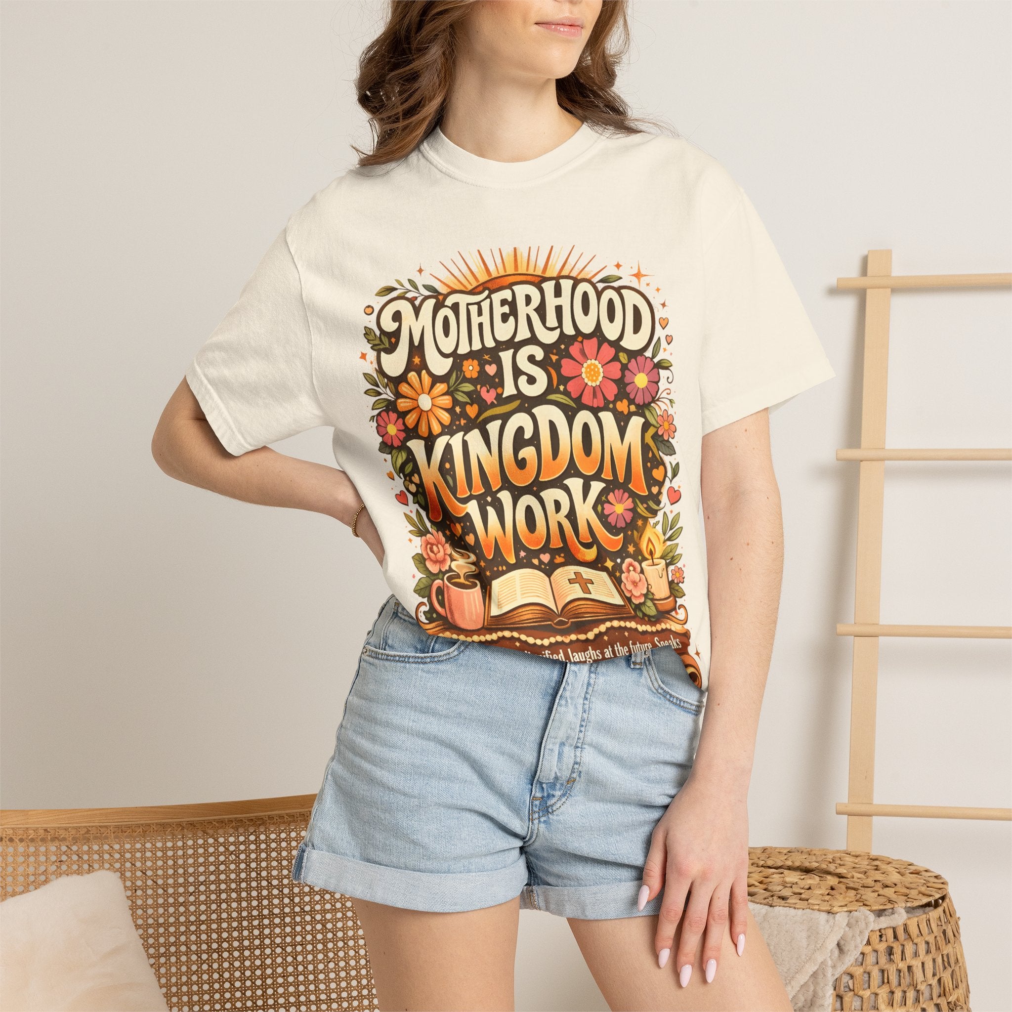 Motherhood Is Kingdom Work T-Shirt — Christian Mom Graphic Tee (Proverbs 31:27)