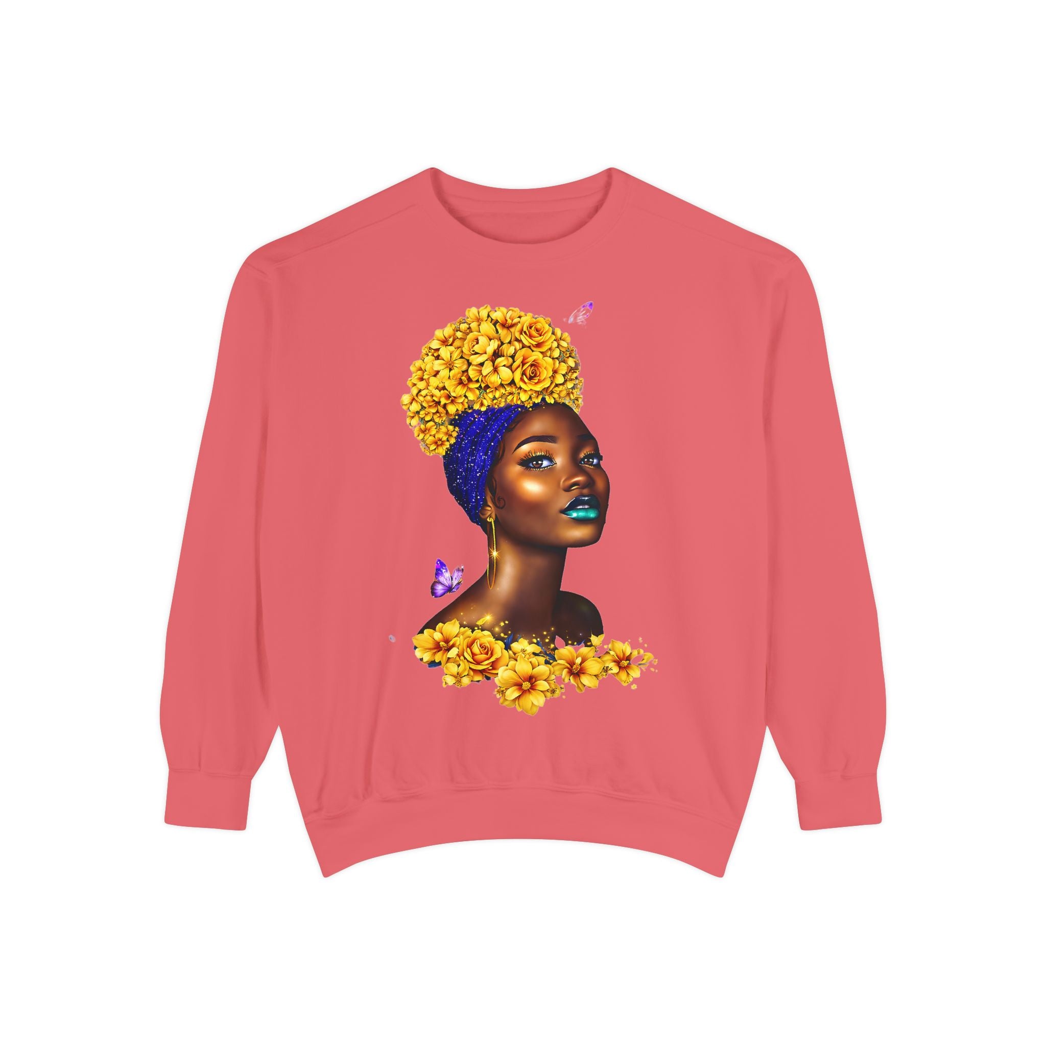 Floral Crown Afro Goddess Sweatshirt — Empowering Black Beauty Crewneck