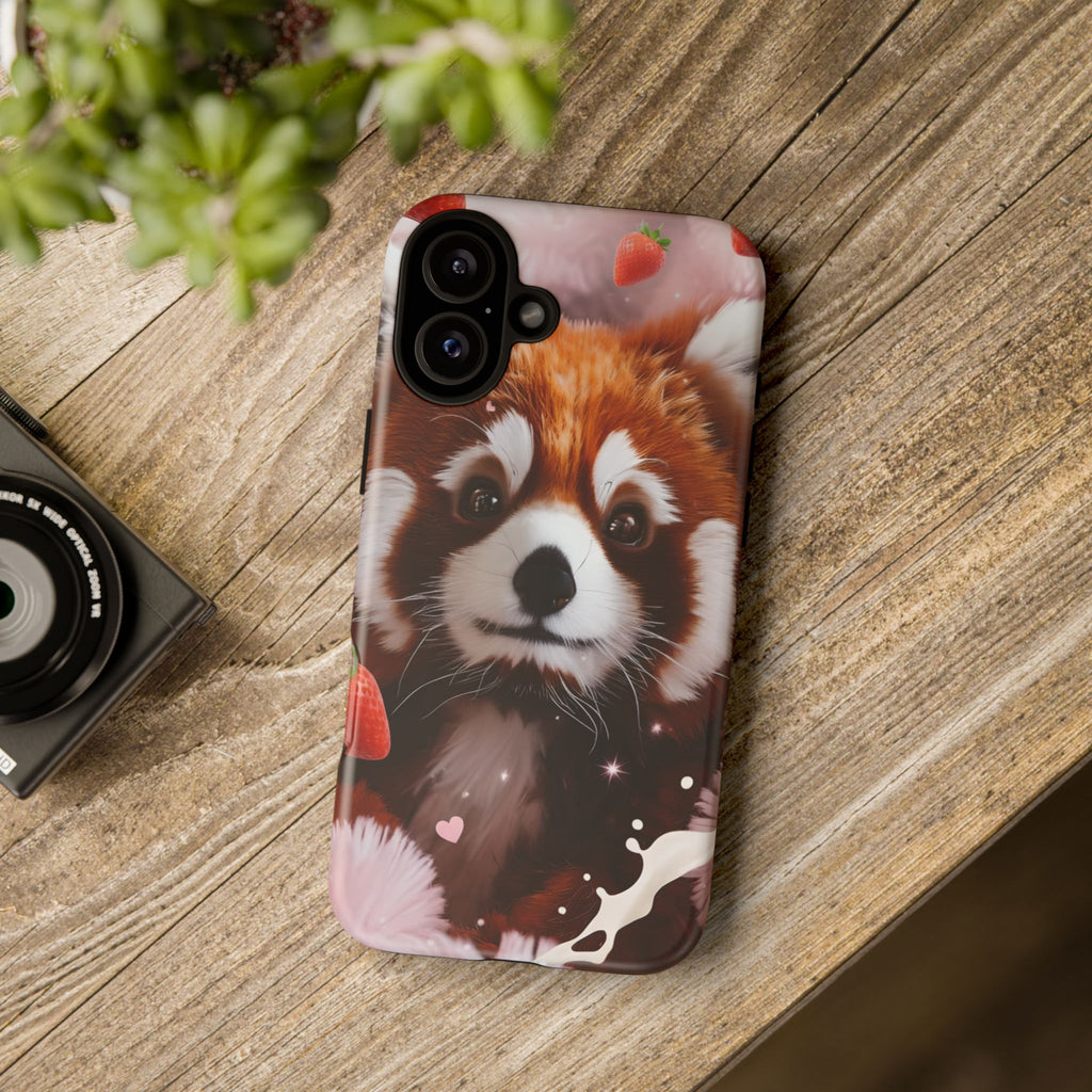 Red Panda with Strawberries Tough Phone Case — Cute Protective Phone Case