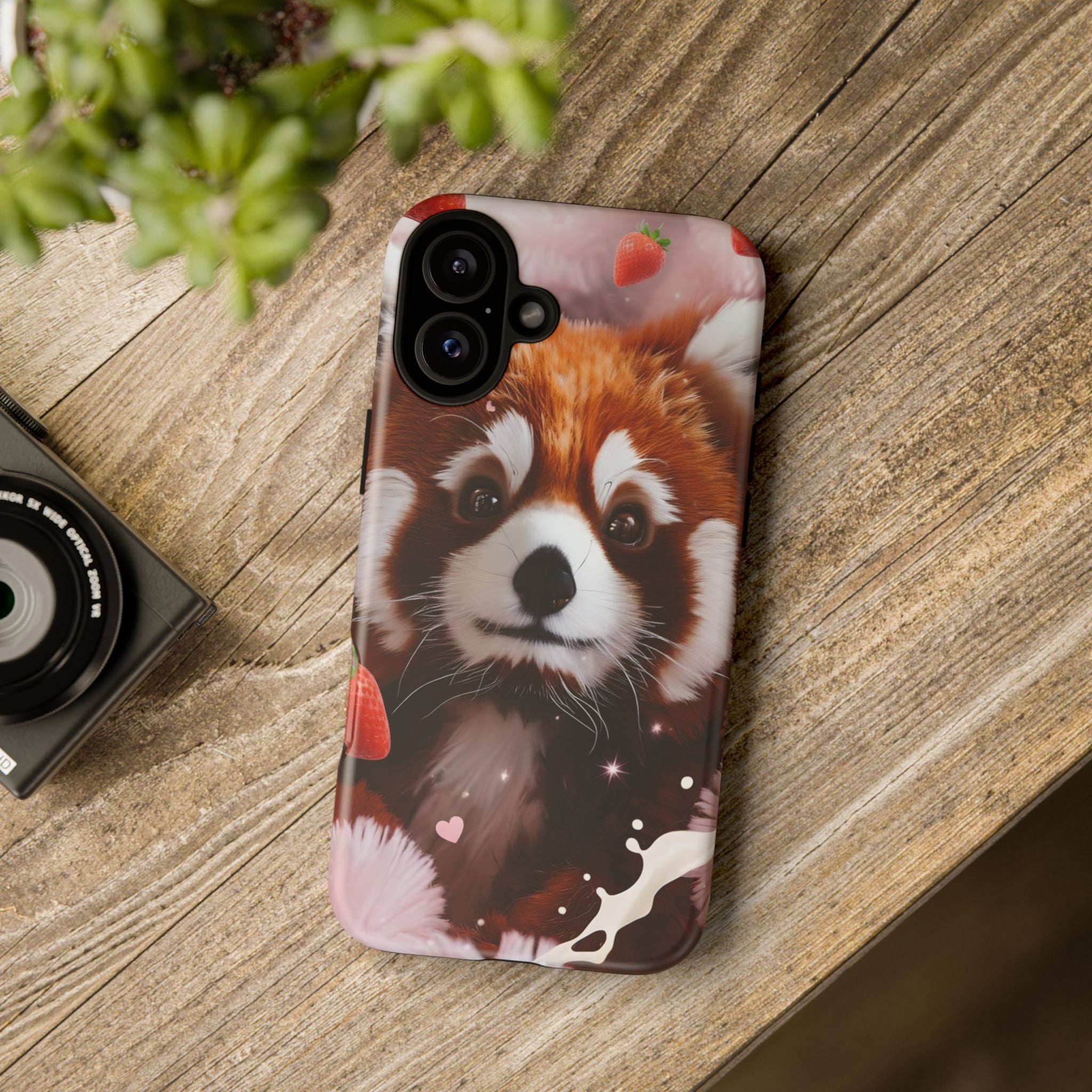Red Panda with Strawberries Tough Phone Case — Cute Protective Phone Case