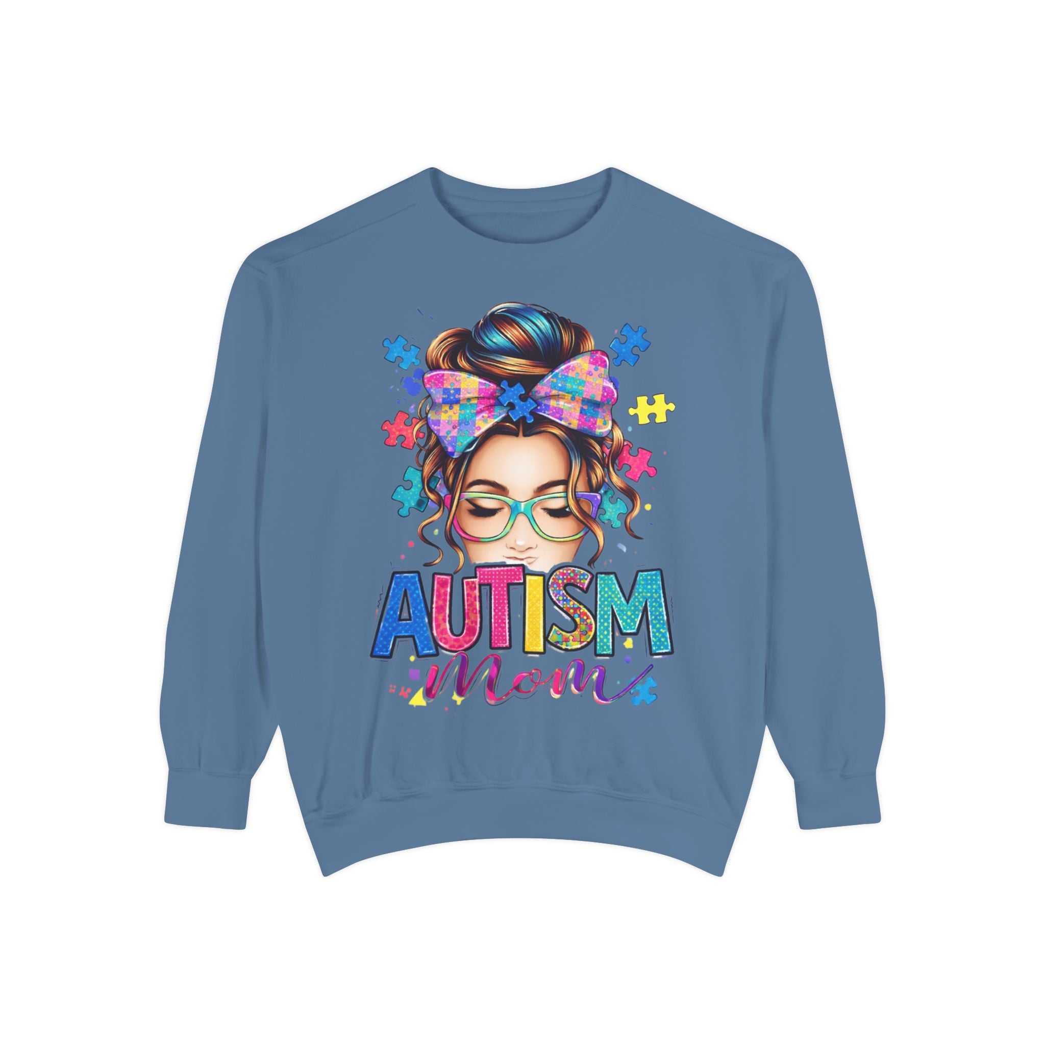 Autism Mom Sweatshirt — Colorful Puzzle Piece Mom Crewneck