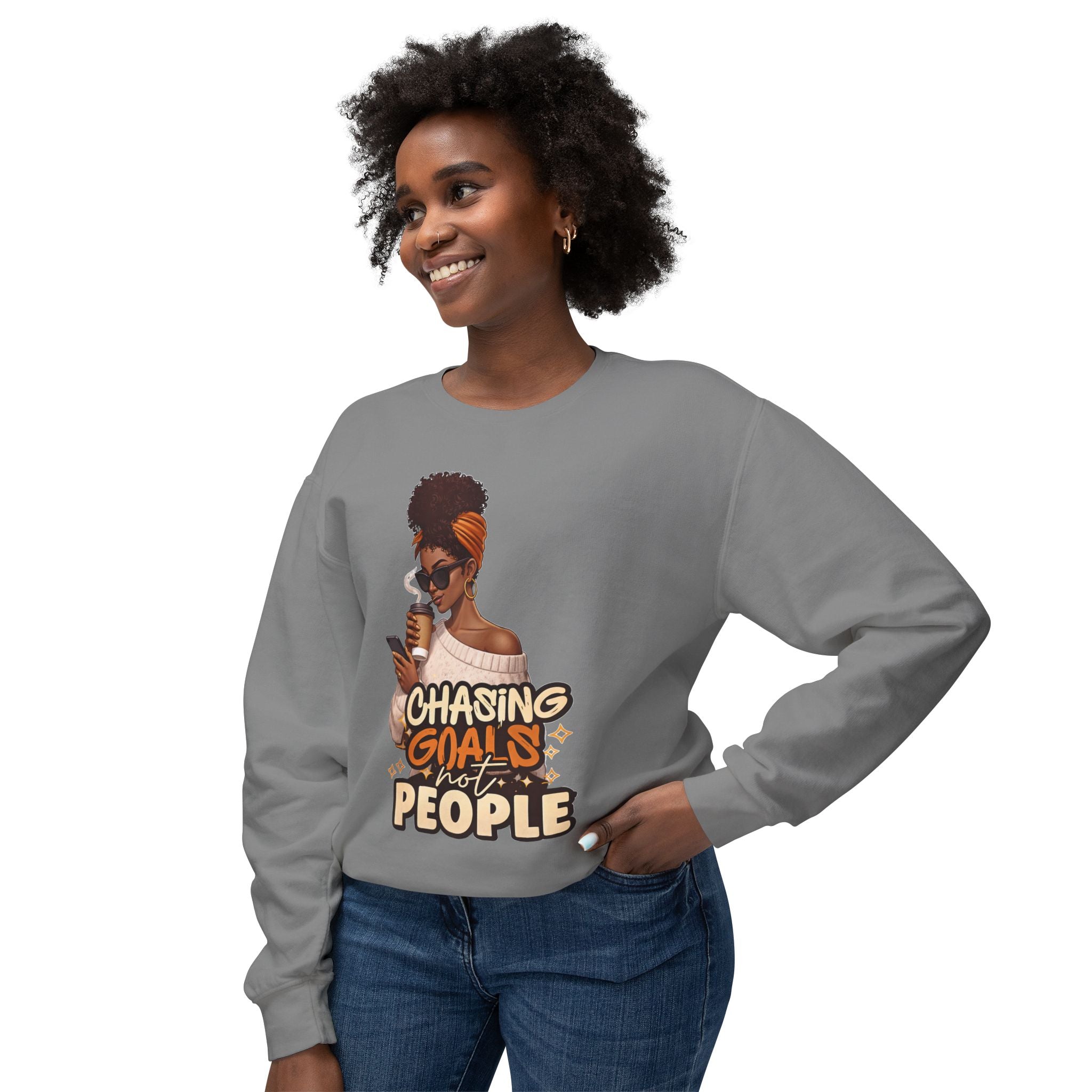 Chasing Goals Not People Hoodie – Motivational Aesthetic Black Woman Graphic Hoodie, Cozy Neutral Streetwear, Empowered Women Sweatshirt