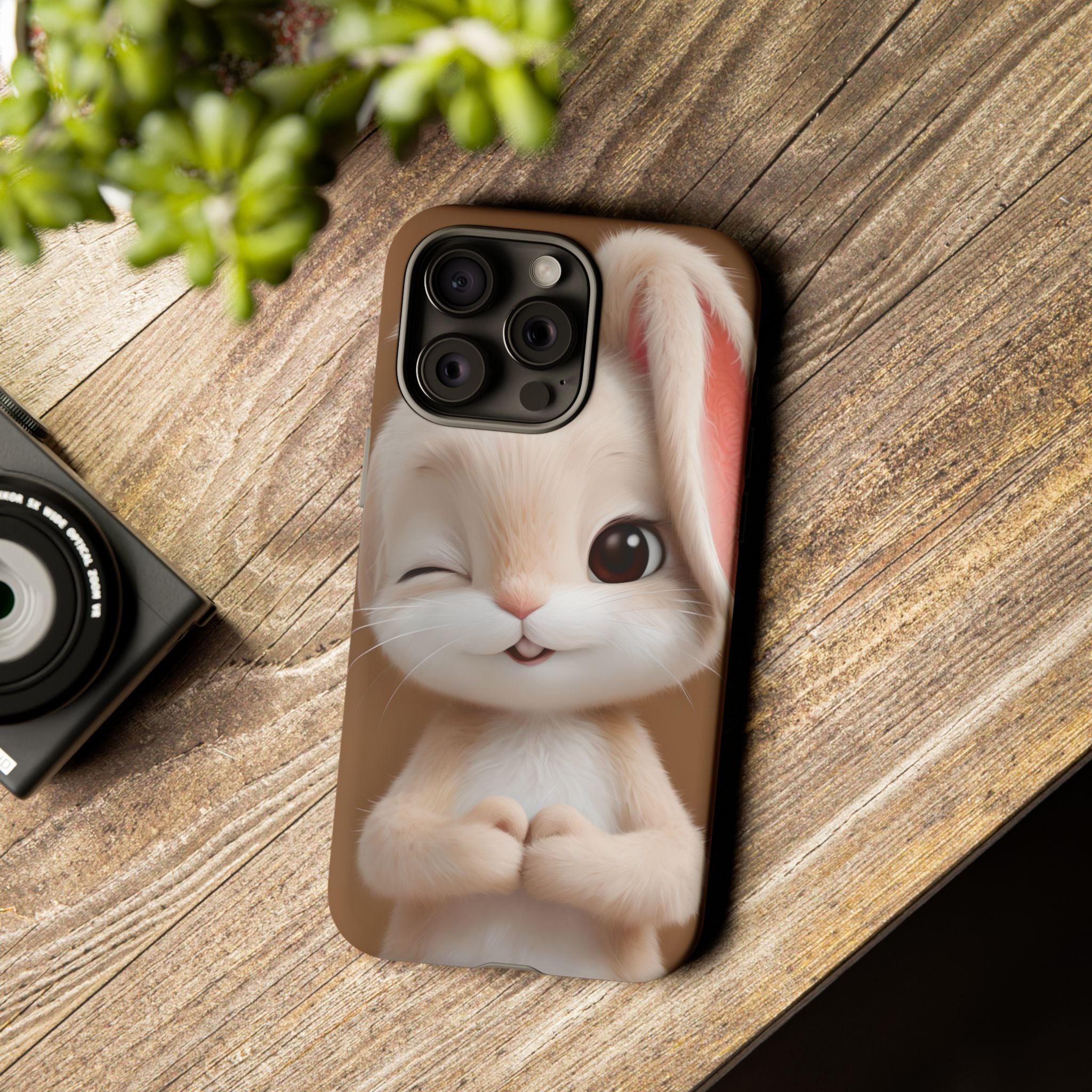Adorable Kawaii Bunny Phone Case – Cute Winking Rabbit Aesthetic Case – Soft Pastel Bunny Cover – Gift for Bunny Lovers.