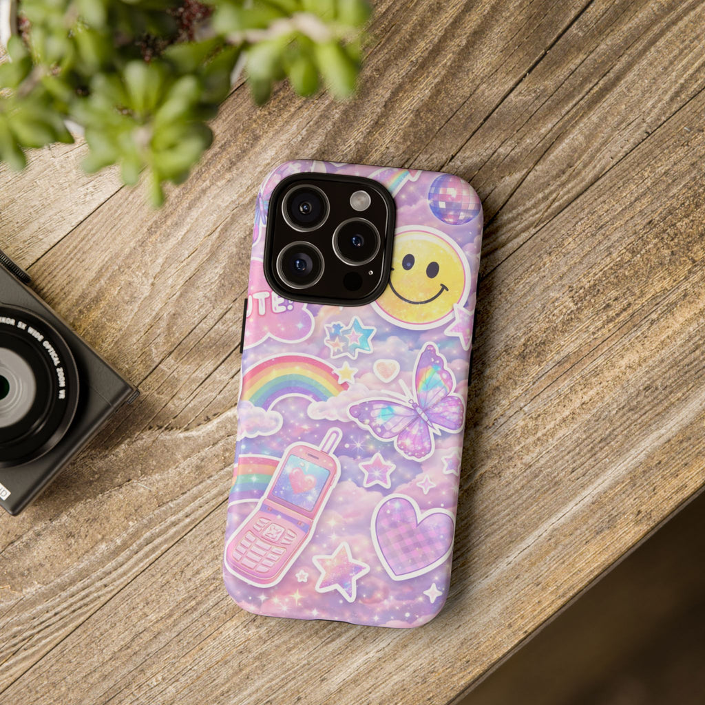 Pastel Y2K Tough Case — Cute Smiley, Rainbow & Butterfly Phone Case