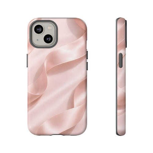 Blush Pink Satin Ribbon Phone Case – Elegant Coquette Aesthetic Luxury iPhone Case, Feminine Designer Bow Phone Cover
