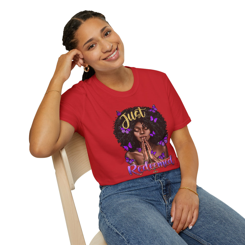 Redeemed Christian Afro Woman T-Shirt – Faith-Based Butterfly Design, Inspirational Black Woman Graphic Tee, Spiritual Gift for Women