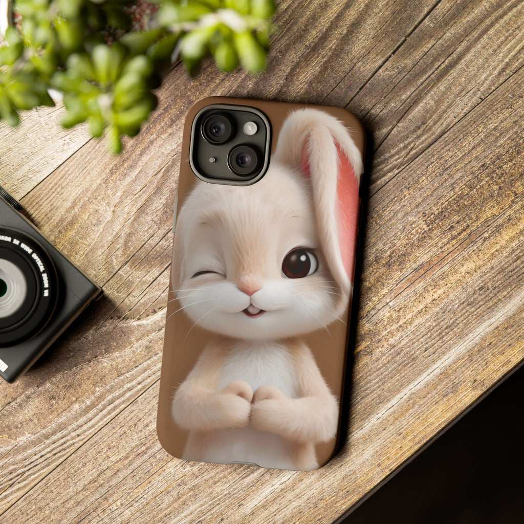 Adorable Kawaii Bunny Phone Case – Cute Winking Rabbit Aesthetic Case – Soft Pastel Bunny Cover – Gift for Bunny Lovers.