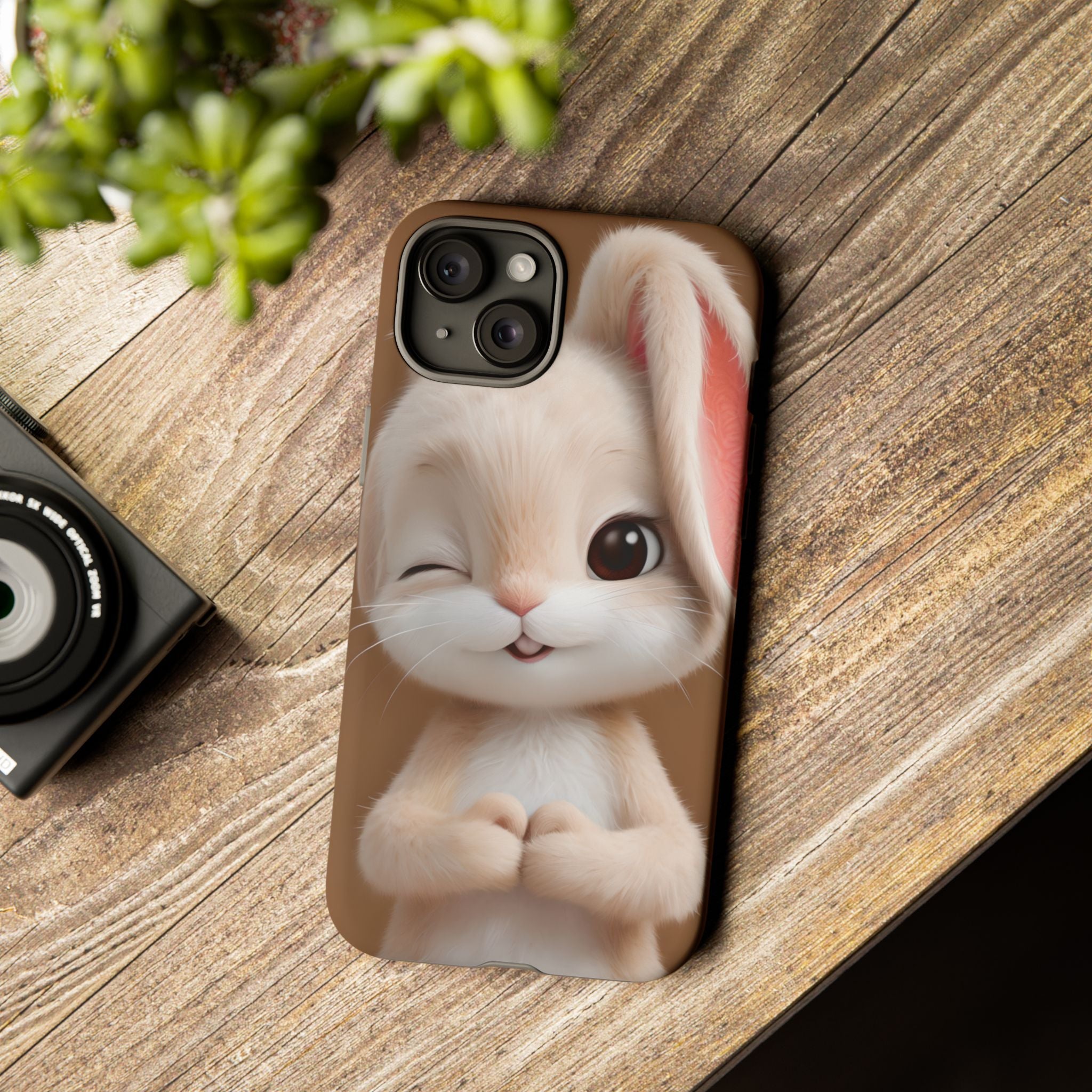 Adorable Kawaii Bunny Phone Case – Cute Winking Rabbit Aesthetic Case – Soft Pastel Bunny Cover – Gift for Bunny Lovers.