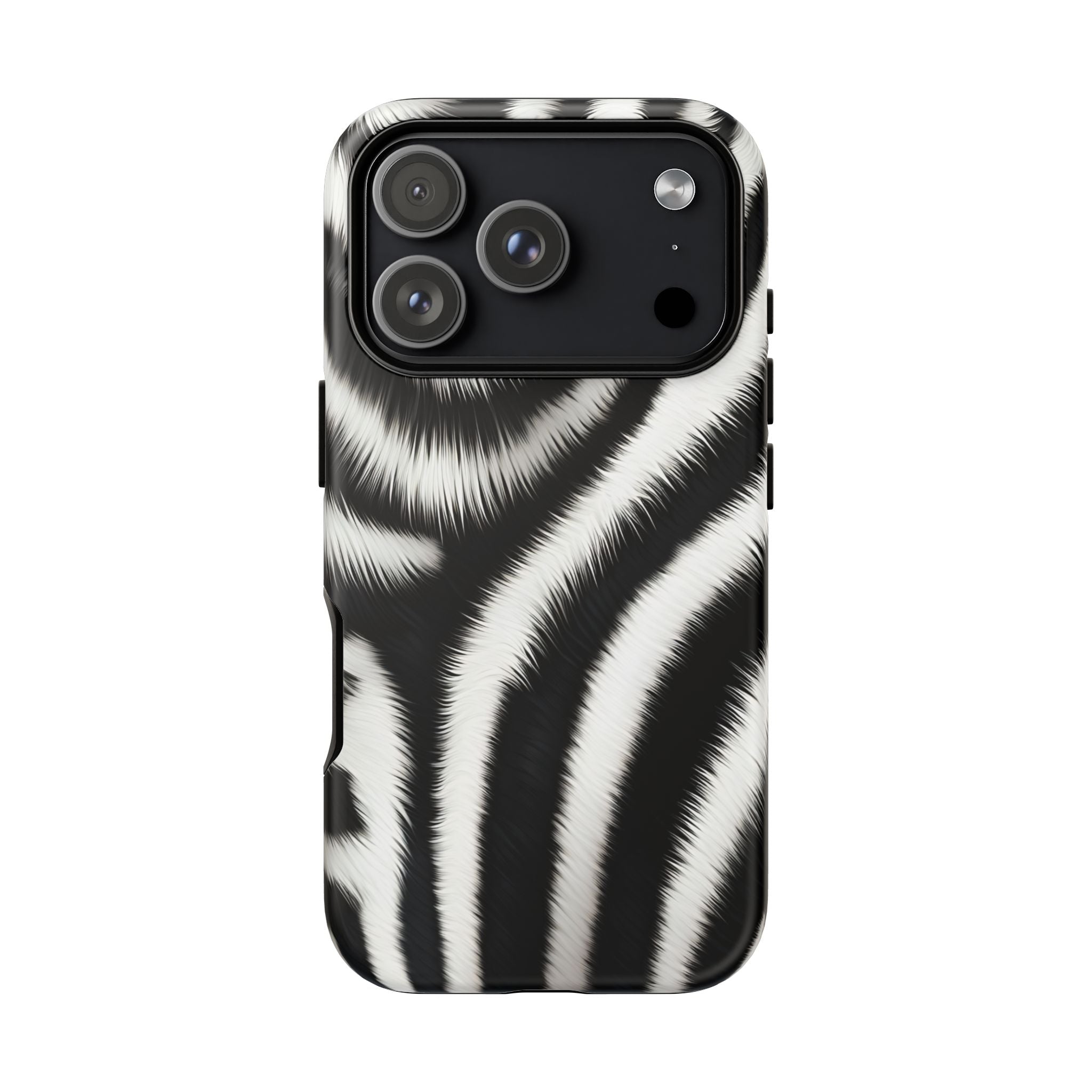 Zebra Print Tough Phone Case — Black & White Animal Pattern Protective Cover