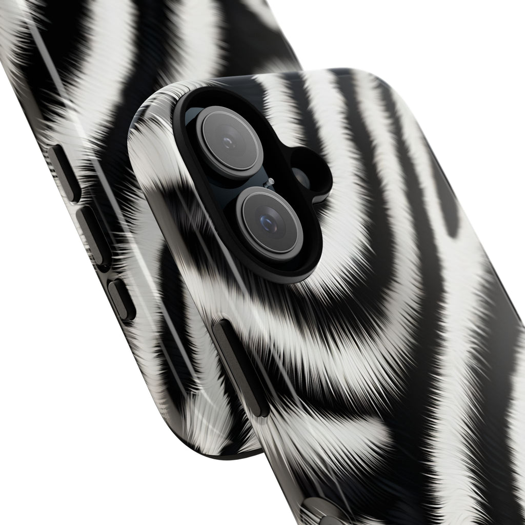 Zebra Print Tough Phone Case — Black & White Animal Pattern Protective Cover
