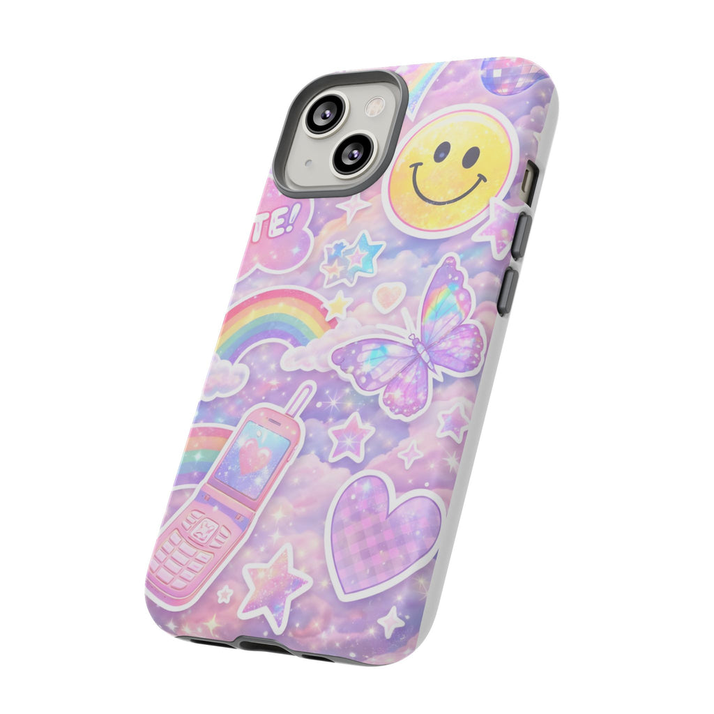 Pastel Y2K Tough Case — Cute Smiley, Rainbow & Butterfly Phone Case