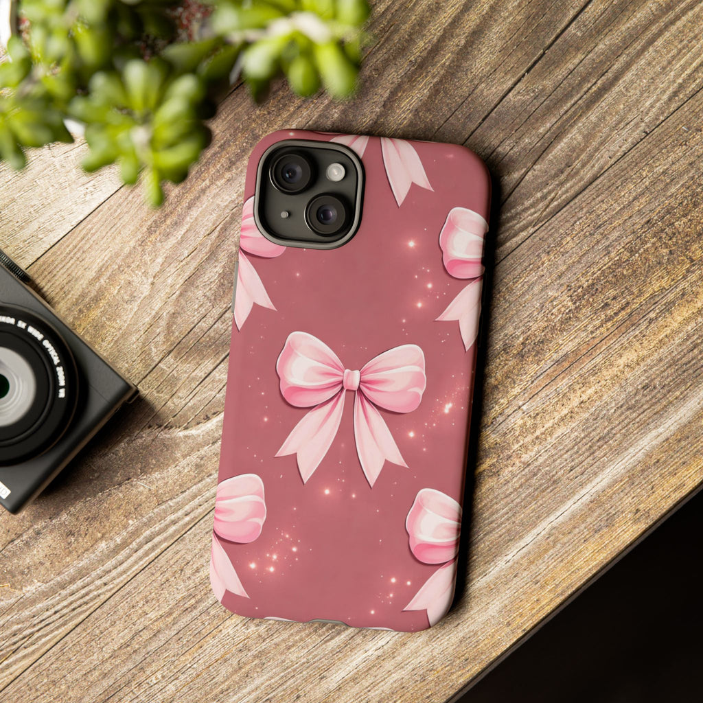 Pink Bow Phone Case, Coquette Aesthetic iPhone & Samsung Case, Cute Girly Pattern Case, Soft Girl Feminine Phone Cover
