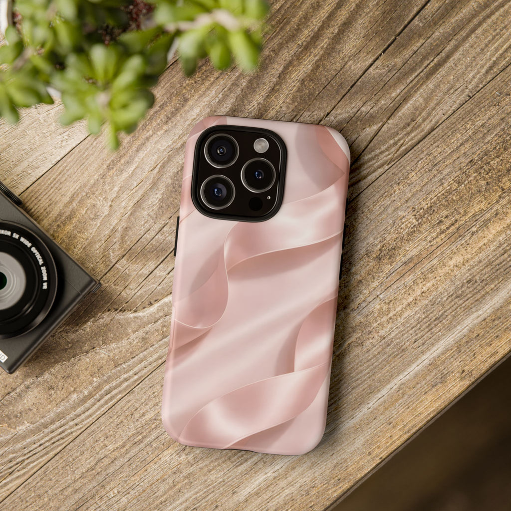 Blush Pink Satin Ribbon Phone Case – Elegant Coquette Aesthetic Luxury iPhone Case, Feminine Designer Bow Phone Cover