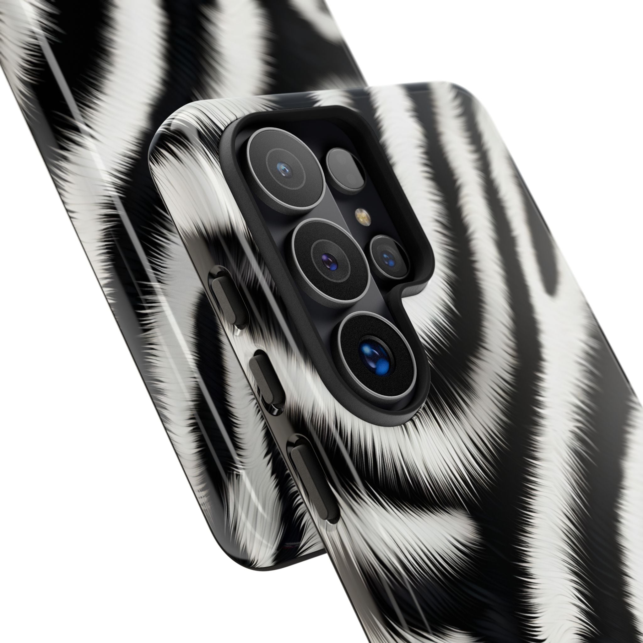 Zebra Print Tough Phone Case — Black & White Animal Pattern Protective Cover