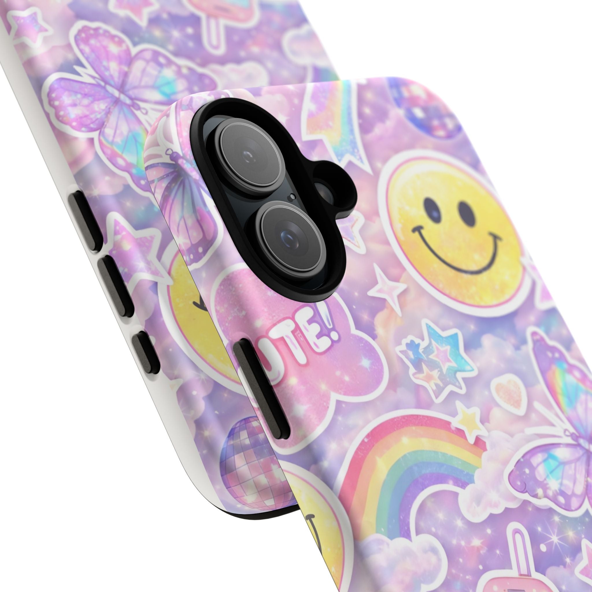 Pastel Y2K Tough Case — Cute Smiley, Rainbow & Butterfly Phone Case