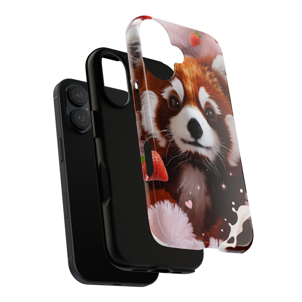 Red Panda with Strawberries Tough Phone Case — Cute Protective Phone Case