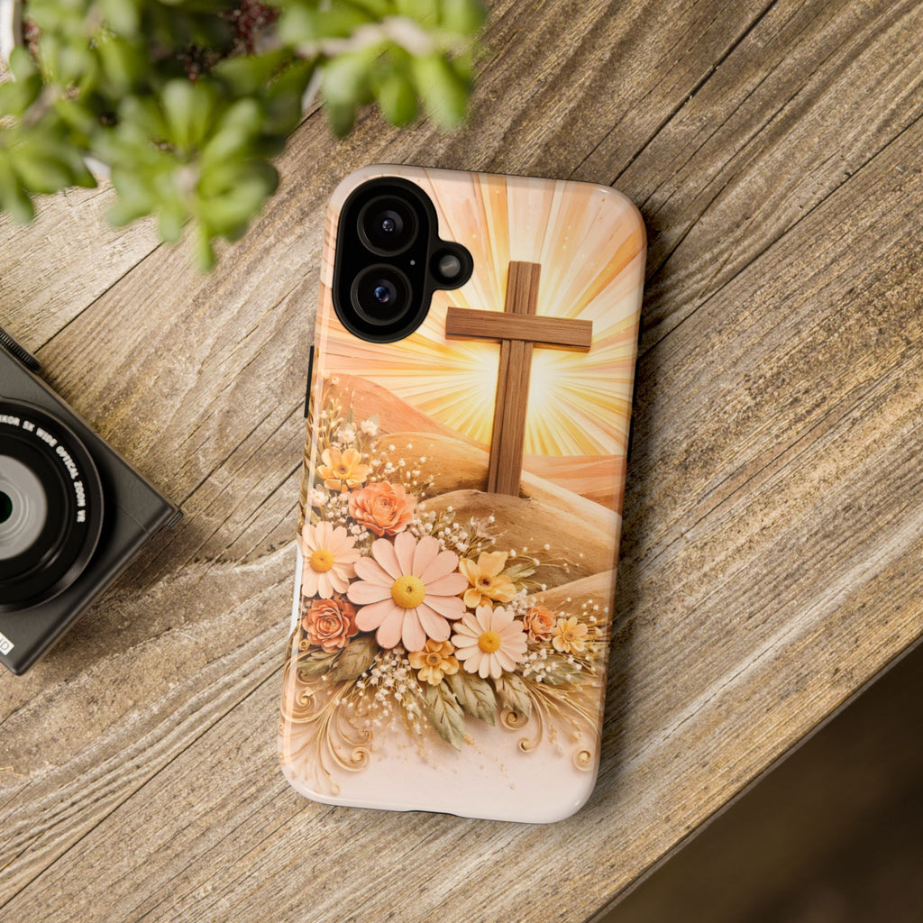 Religious Phone Case — Cross & Sunrise Floral iPhone Cover