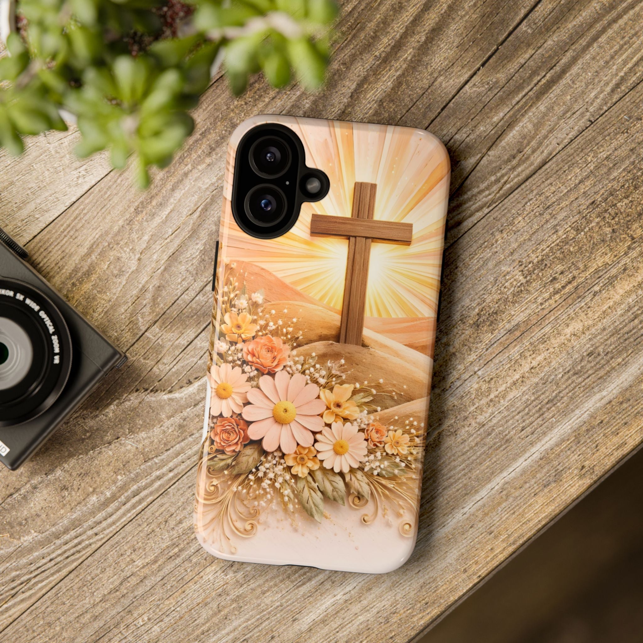 Religious Phone Case — Cross & Sunrise Floral iPhone Cover