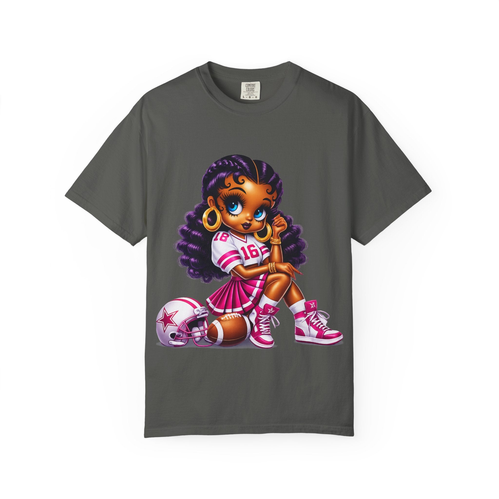 Fuchsia Football Girl Shirt – Cute Black Girl Sports Graphic Tee, Pink Cheerleader Outfit, Trendy Game Day Women’s Shirt, Girly Athlete T-Shirt