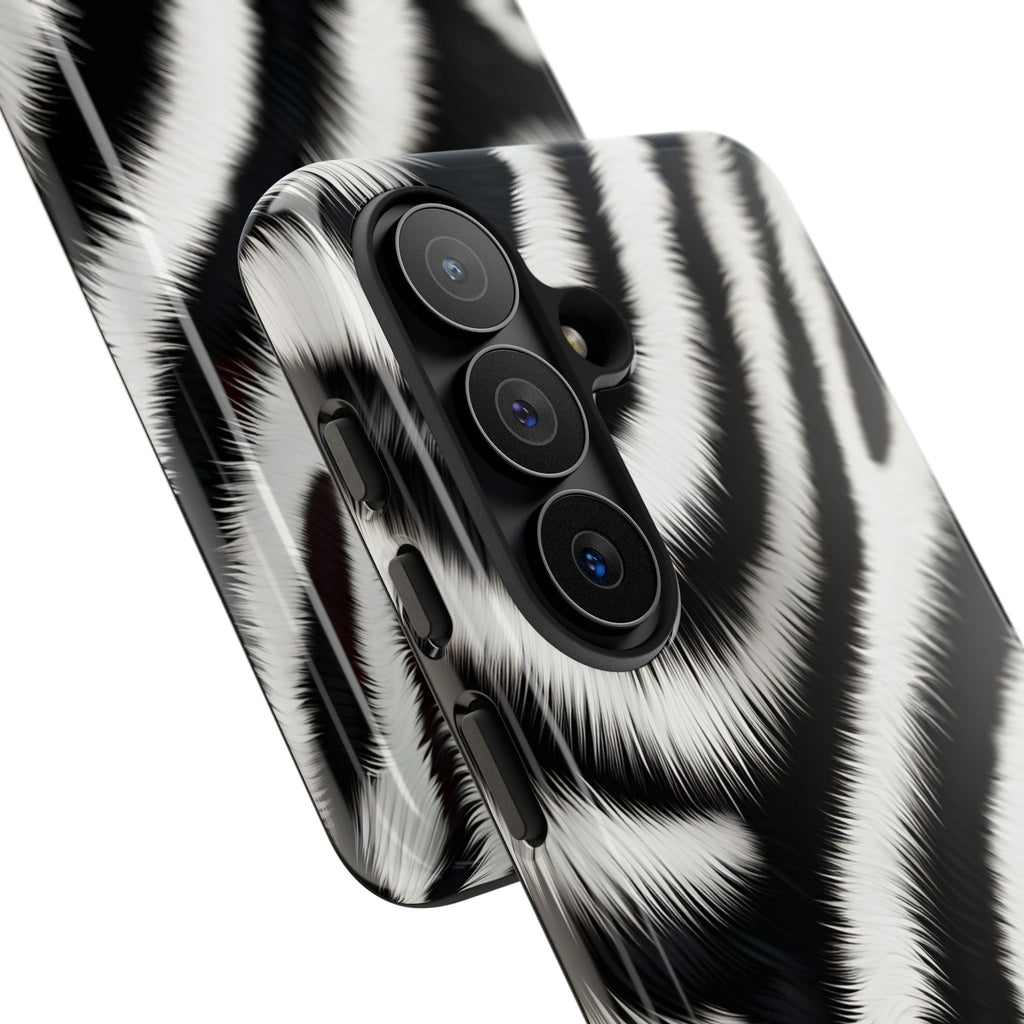 Zebra Print Tough Phone Case — Black & White Animal Pattern Protective Cover