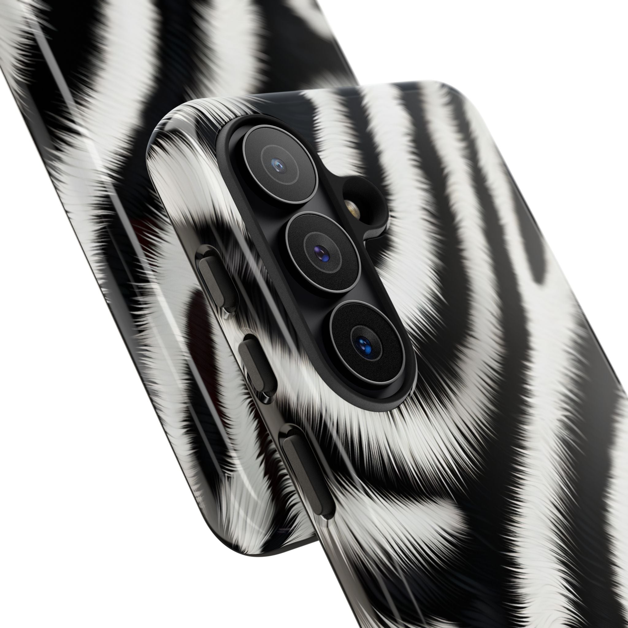 Zebra Print Tough Phone Case — Black & White Animal Pattern Protective Cover