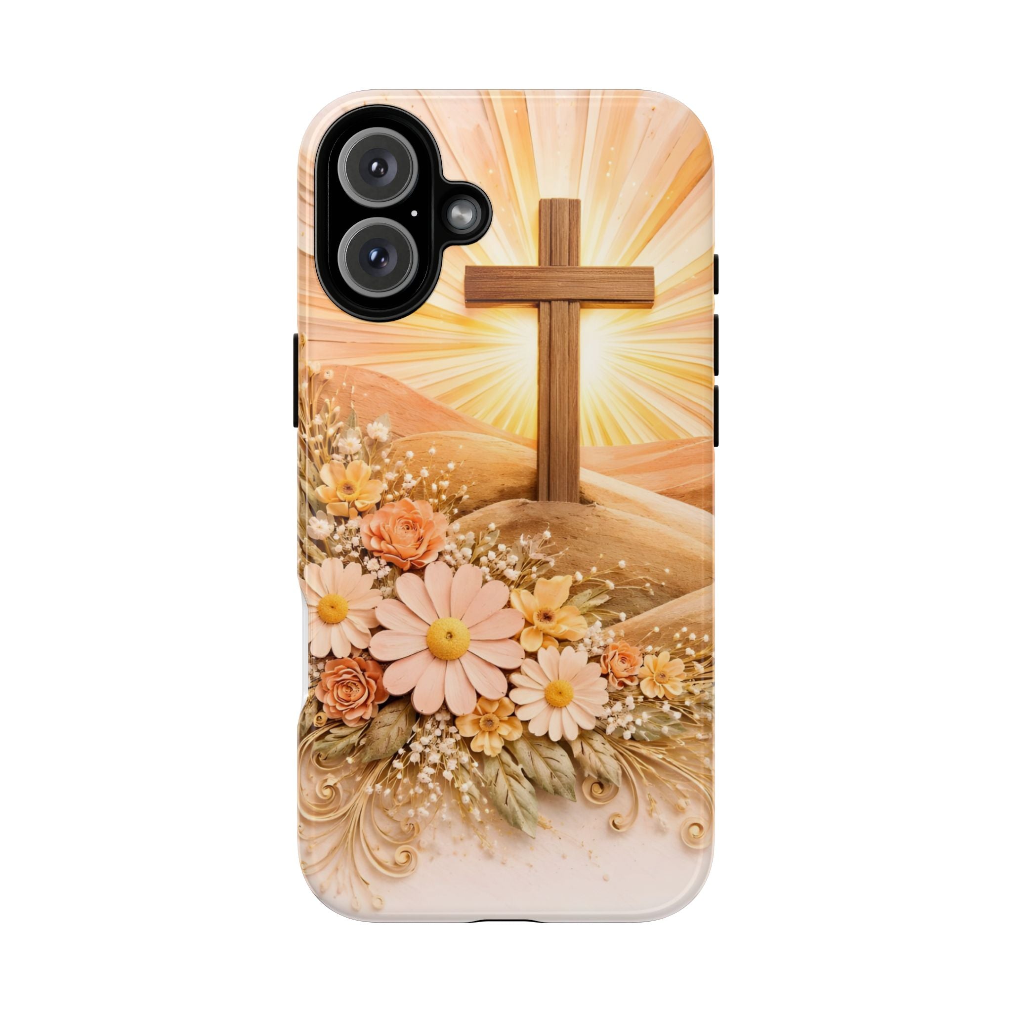 Religious Phone Case — Cross & Sunrise Floral iPhone Cover