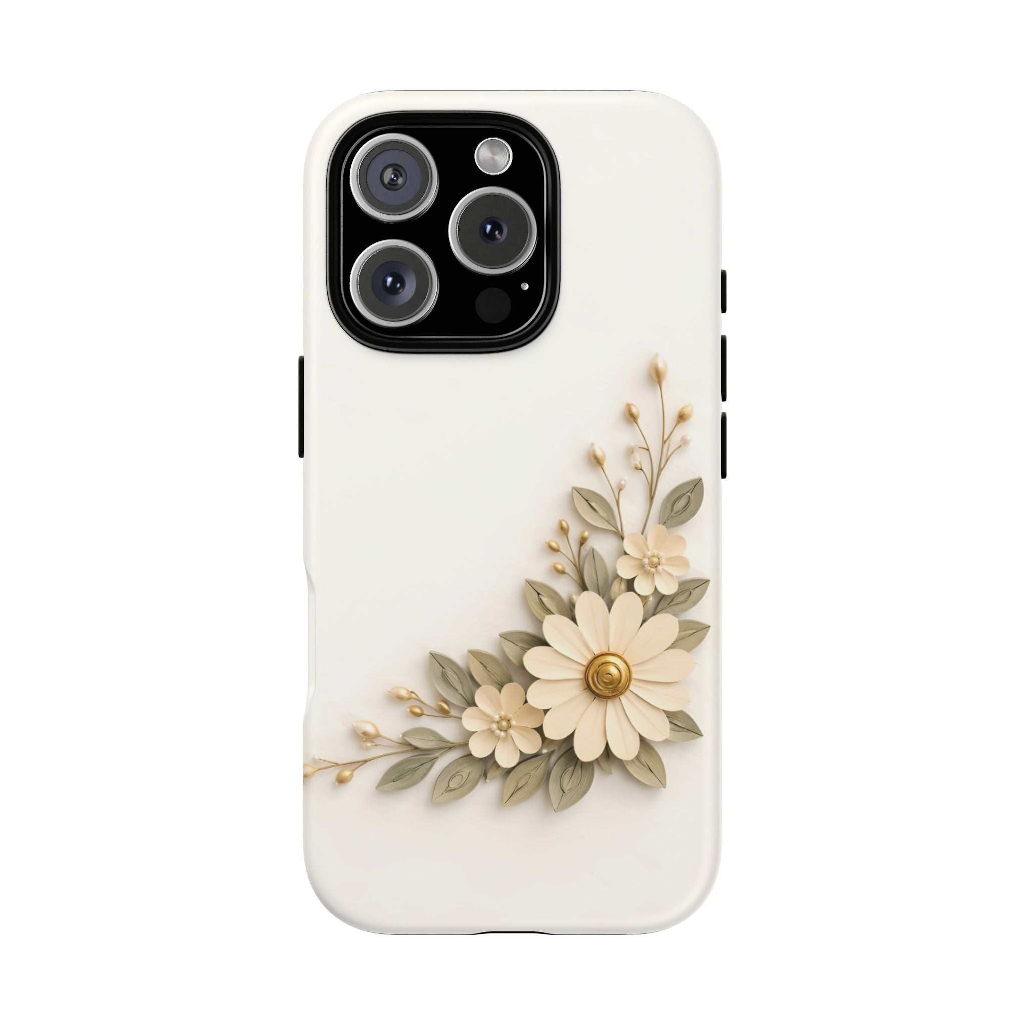 Floral Daisies Tough Case — Protective Phone Case with Cream Vintage Flower Design