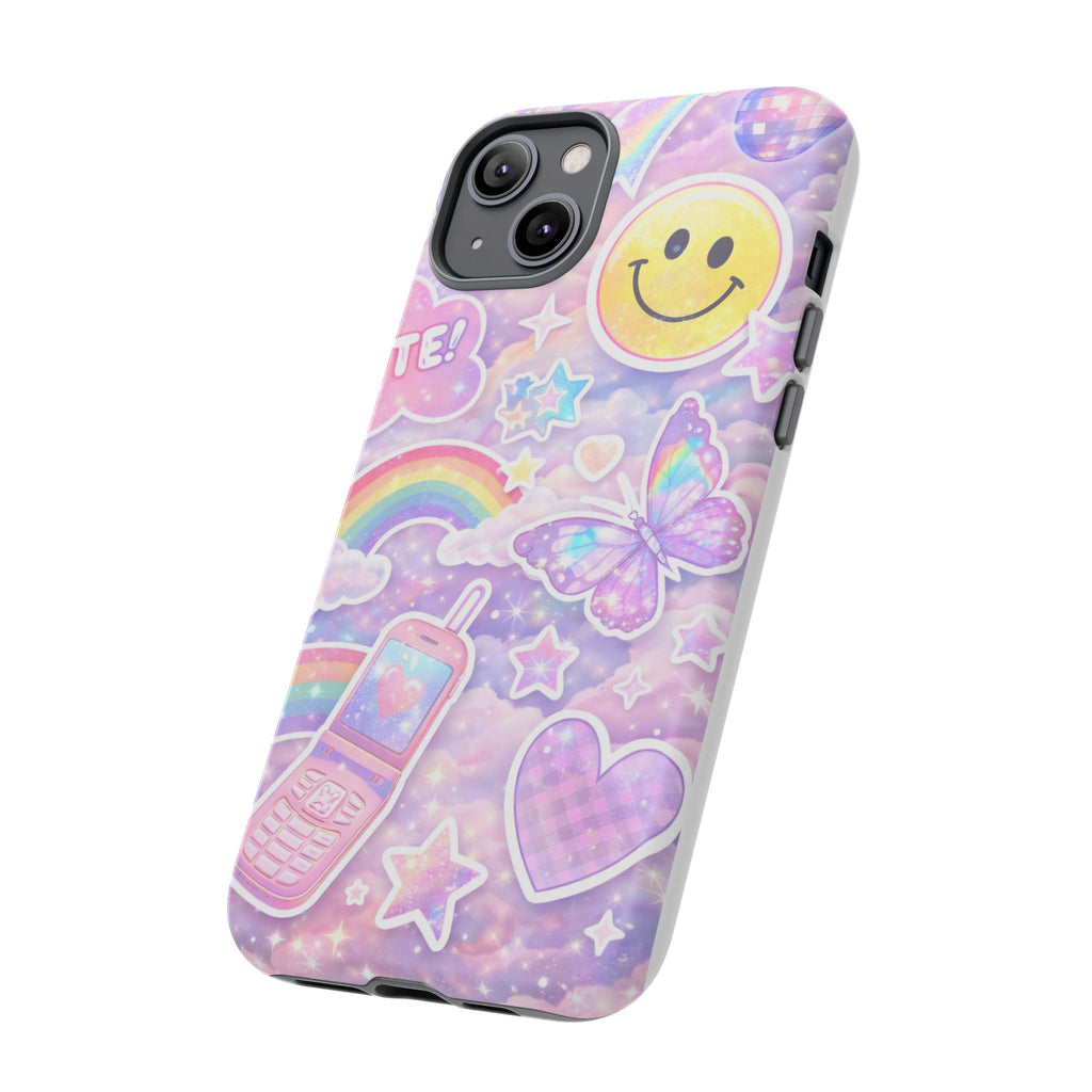 Pastel Y2K Tough Case — Cute Smiley, Rainbow & Butterfly Phone Case