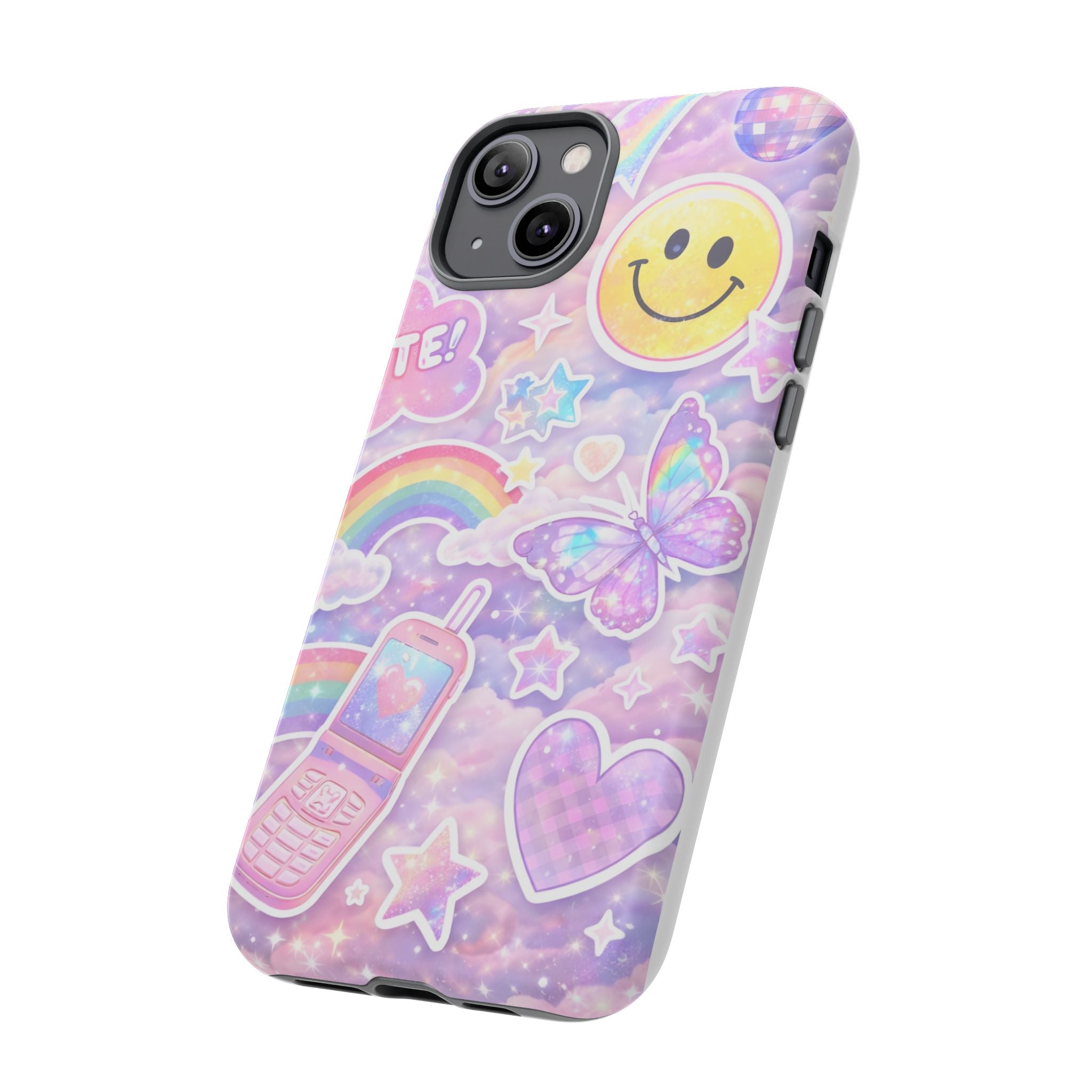 Pastel Y2K Tough Case — Cute Smiley, Rainbow & Butterfly Phone Case
