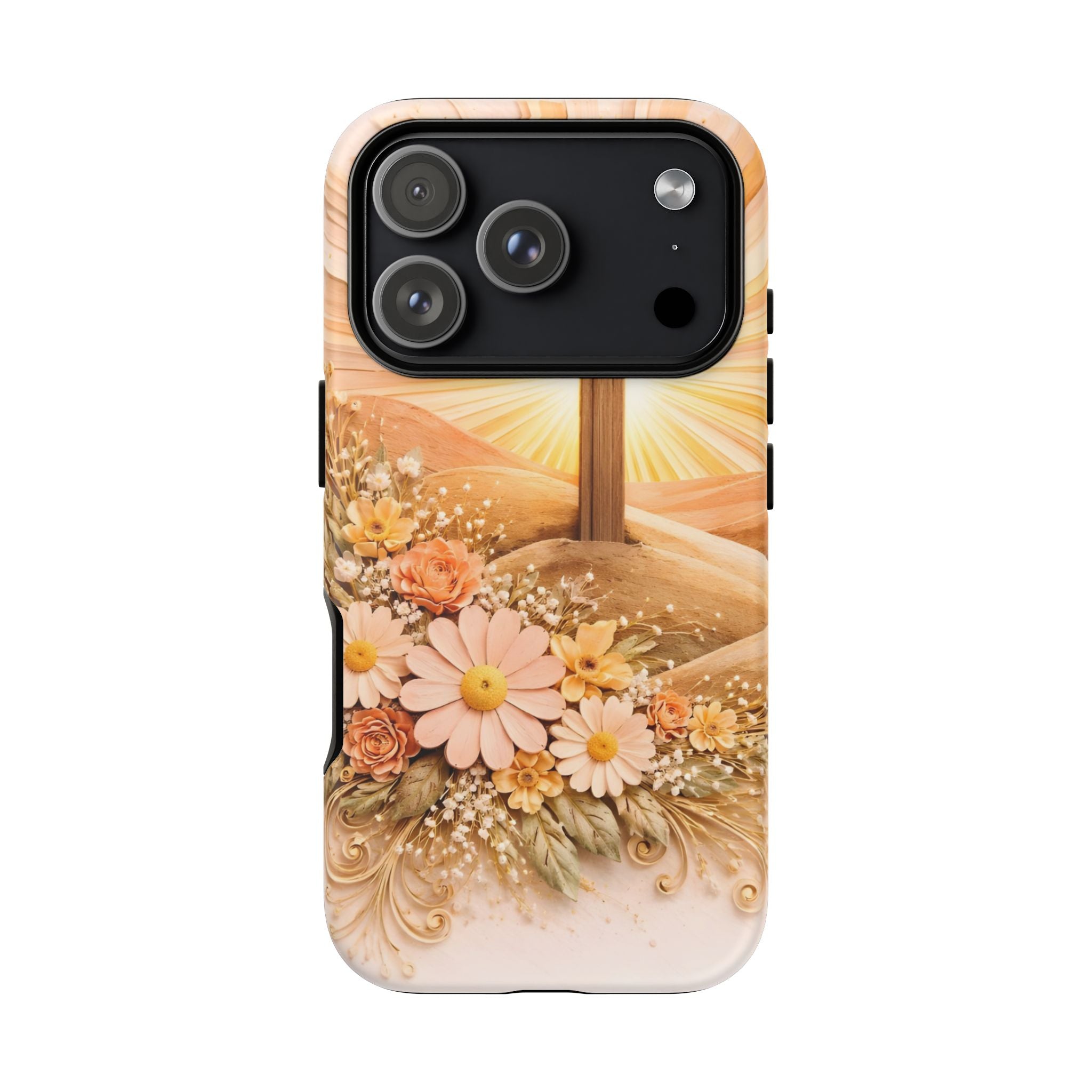 Religious Phone Case — Cross & Sunrise Floral iPhone Cover