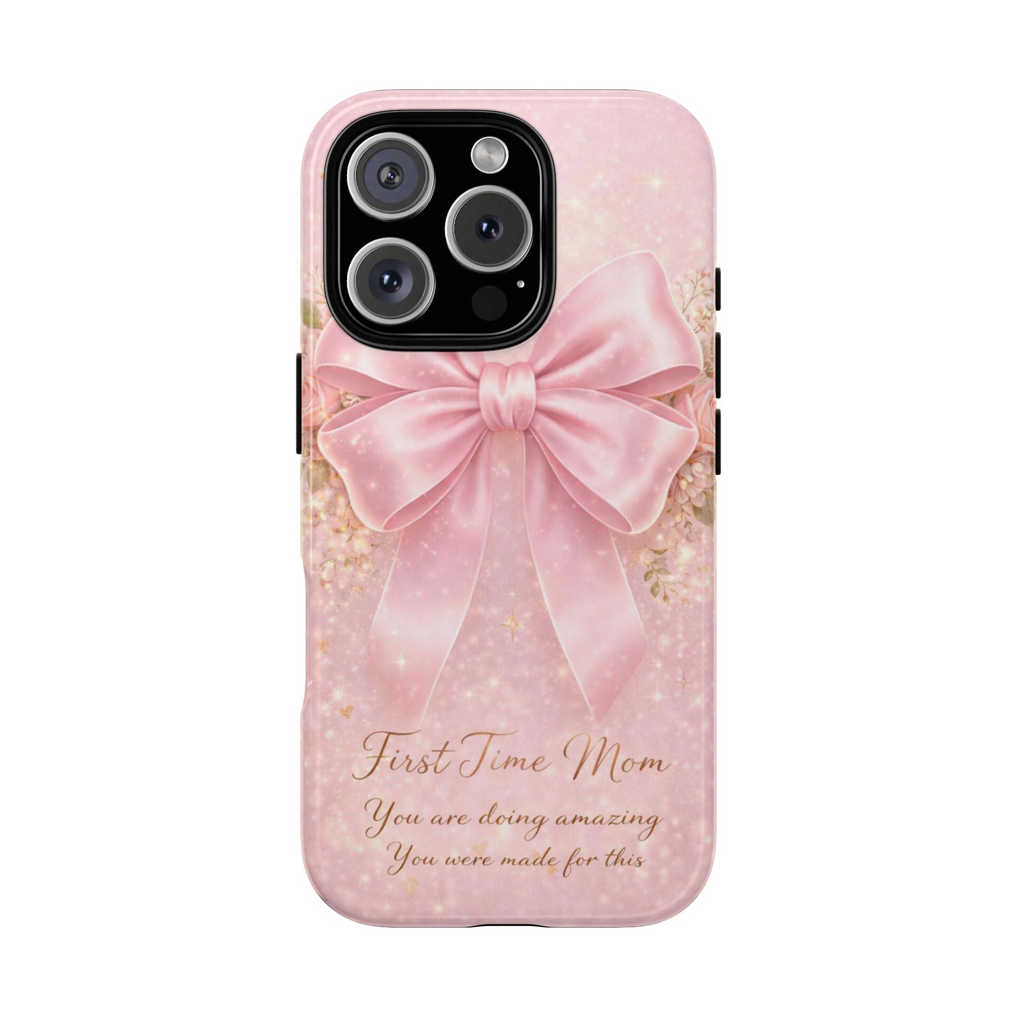 Coquette Pink Bow Phone Case, First Time Mom Aesthetic Case, Soft Girl iPhone Cover, Cute Feminine Mom Case