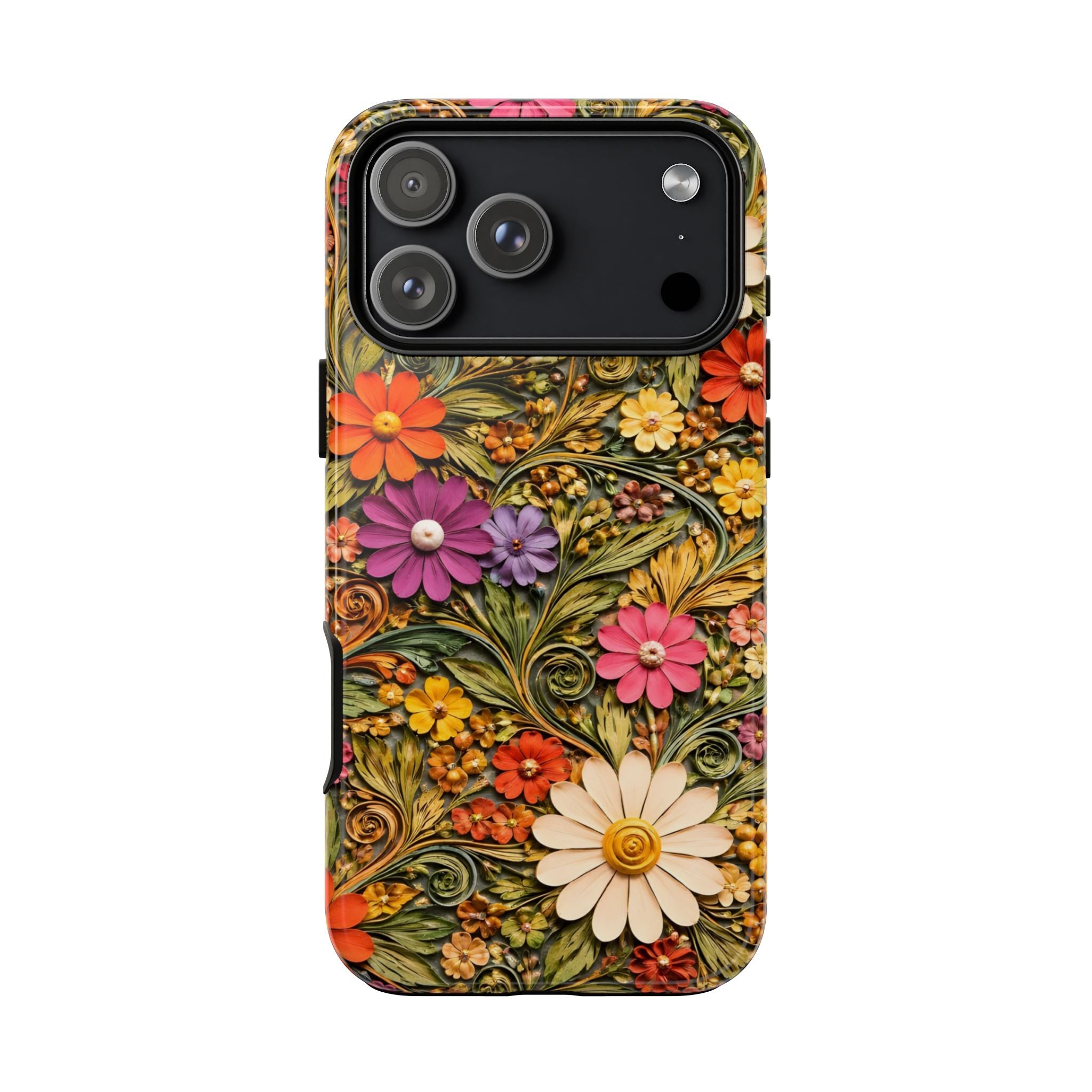 Floral Embossed Phone Case — Vintage Daisy Garden Protective Cover