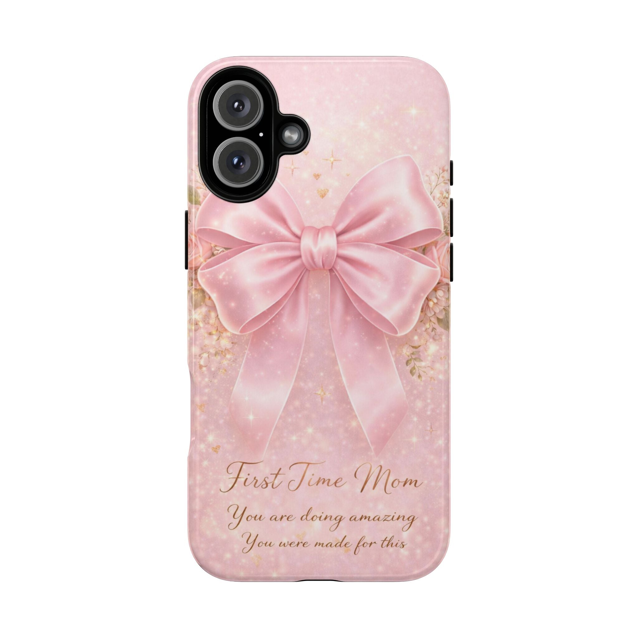 Coquette Pink Bow Phone Case, First Time Mom Aesthetic Case, Soft Girl iPhone Cover, Cute Feminine Mom Case