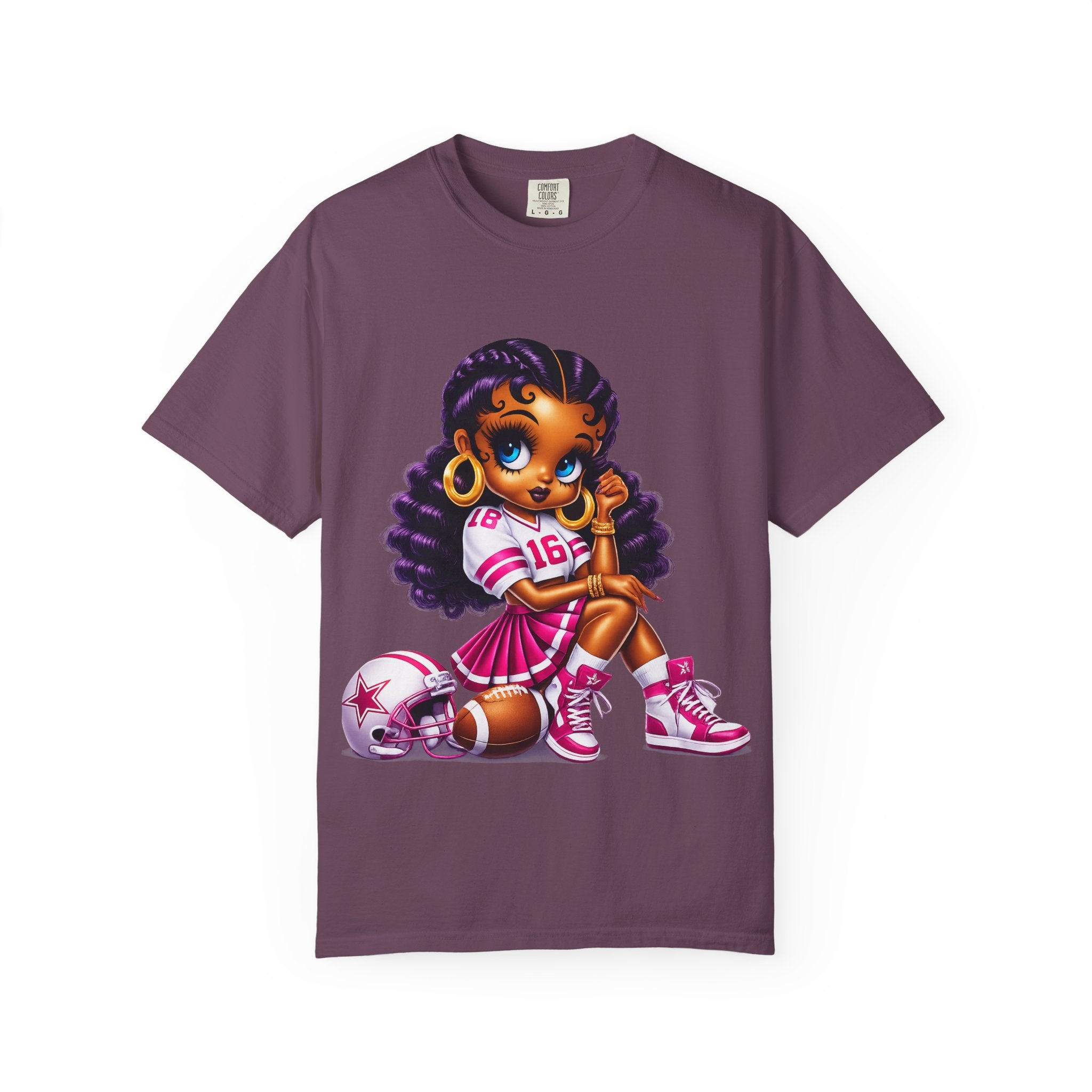 Fuchsia Football Girl Shirt – Cute Black Girl Sports Graphic Tee, Pink Cheerleader Outfit, Trendy Game Day Women’s Shirt, Girly Athlete T-Shirt