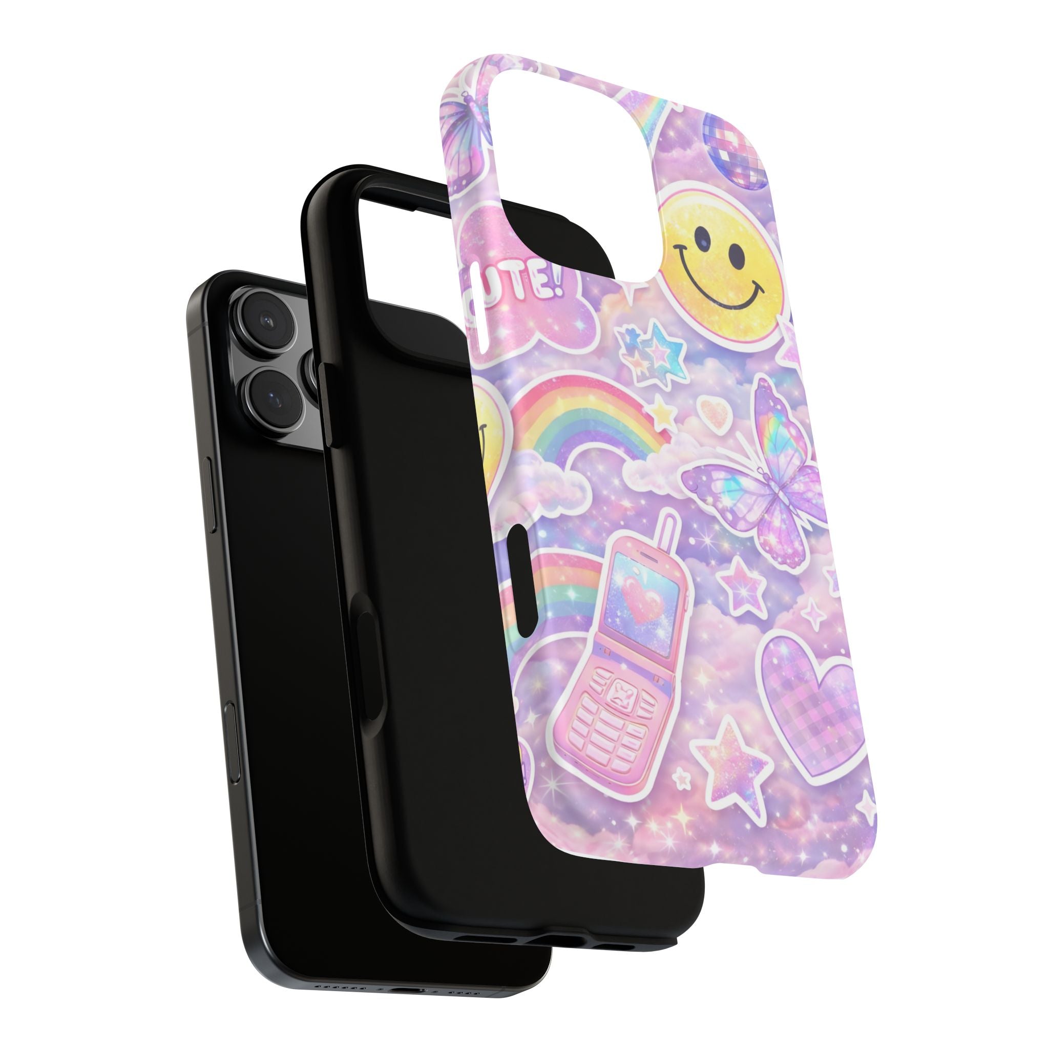 Pastel Y2K Tough Case — Cute Smiley, Rainbow & Butterfly Phone Case