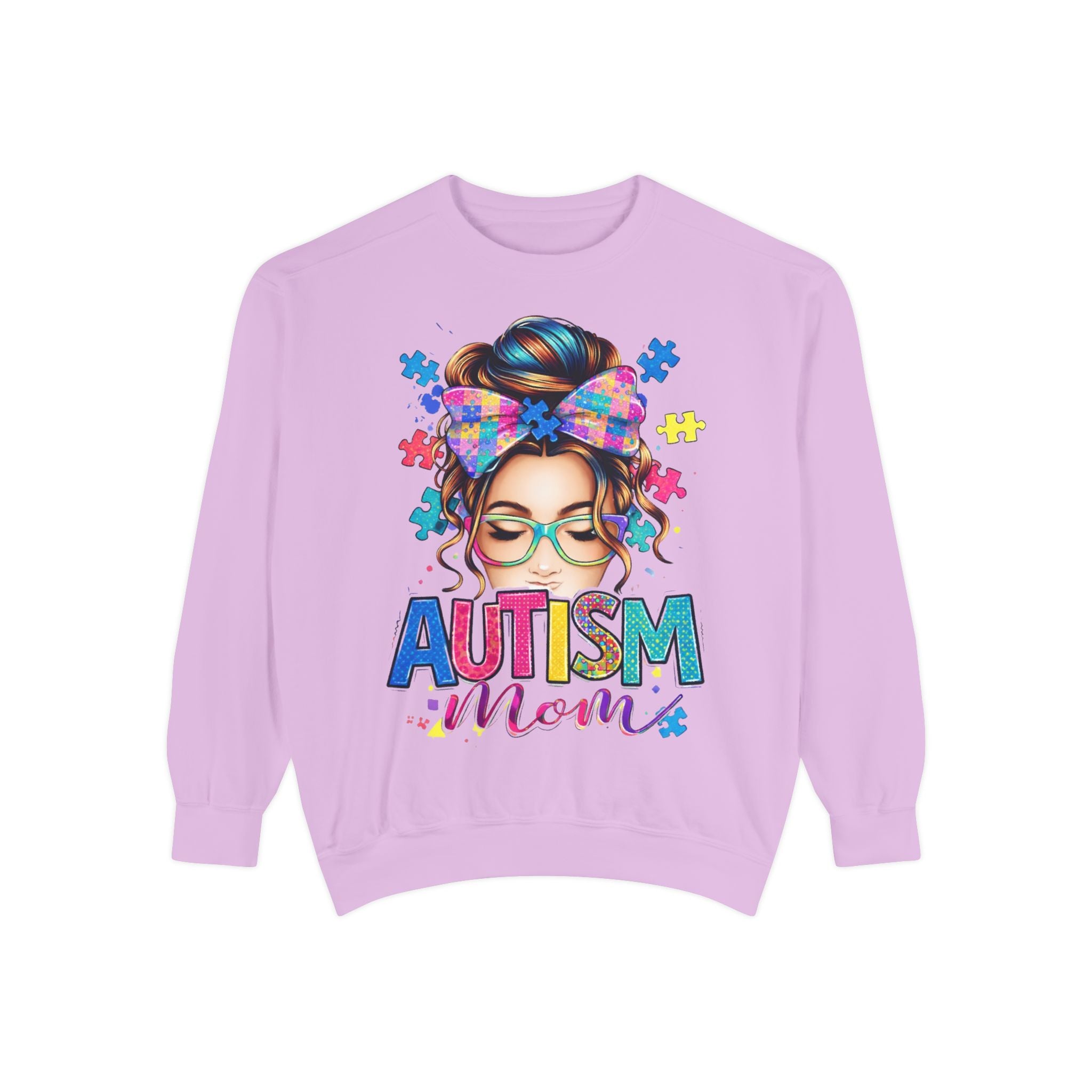 Autism Mom Sweatshirt — Colorful Puzzle Piece Mom Crewneck