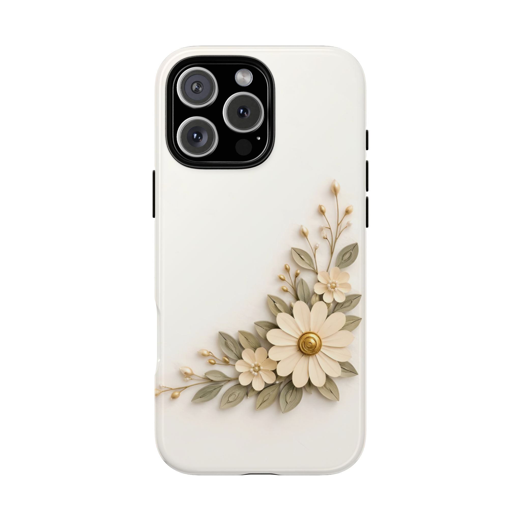 Floral Daisies Tough Case — Protective Phone Case with Cream Vintage Flower Design