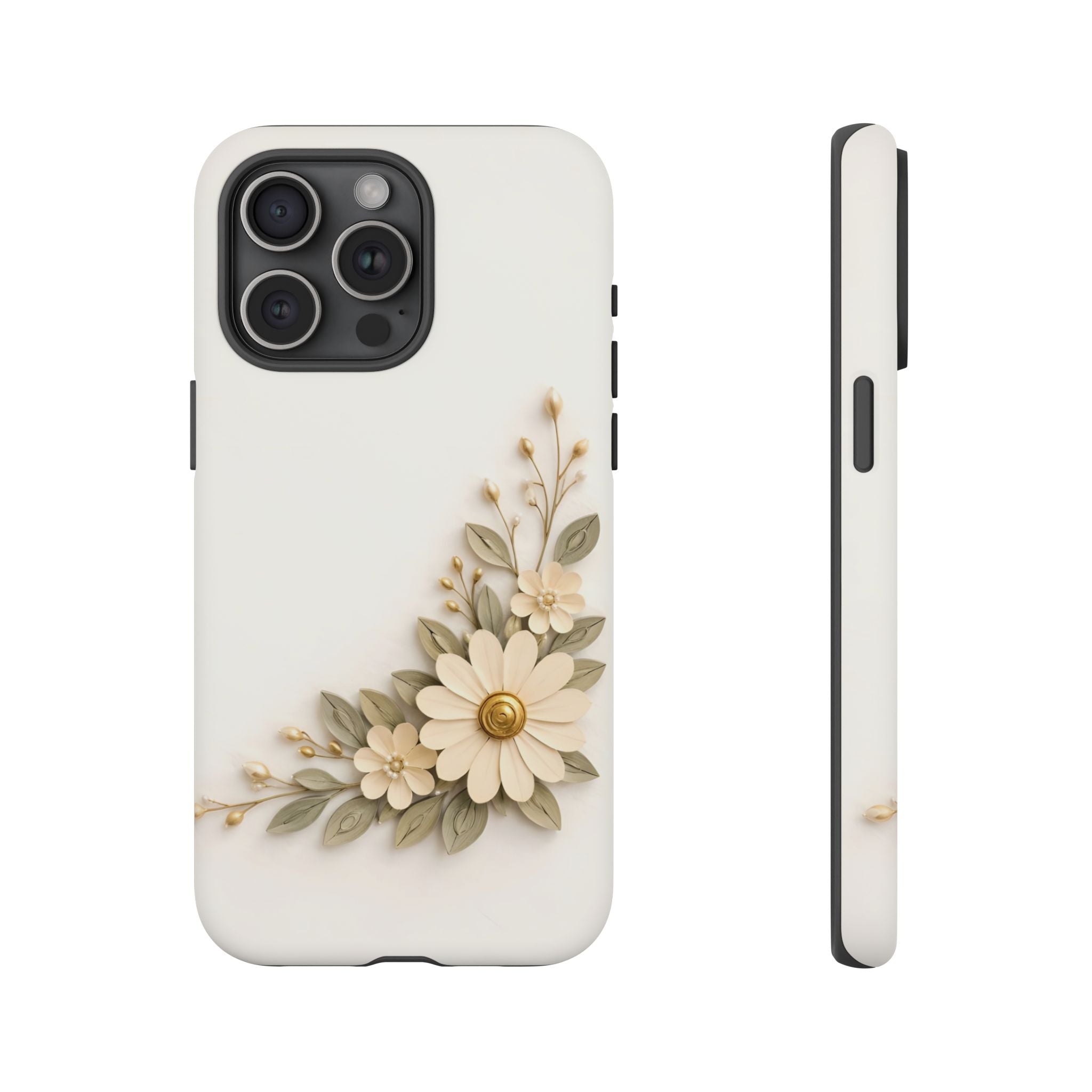 Floral Daisies Tough Case — Protective Phone Case with Cream Vintage Flower Design